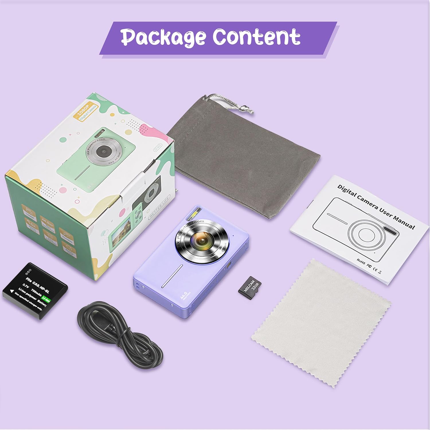 Thumbnail 6 de Fotocamera digitale 1080P 44MP compatta con schermo 2,4" e zoom 16X per vlogging e studio (viola)