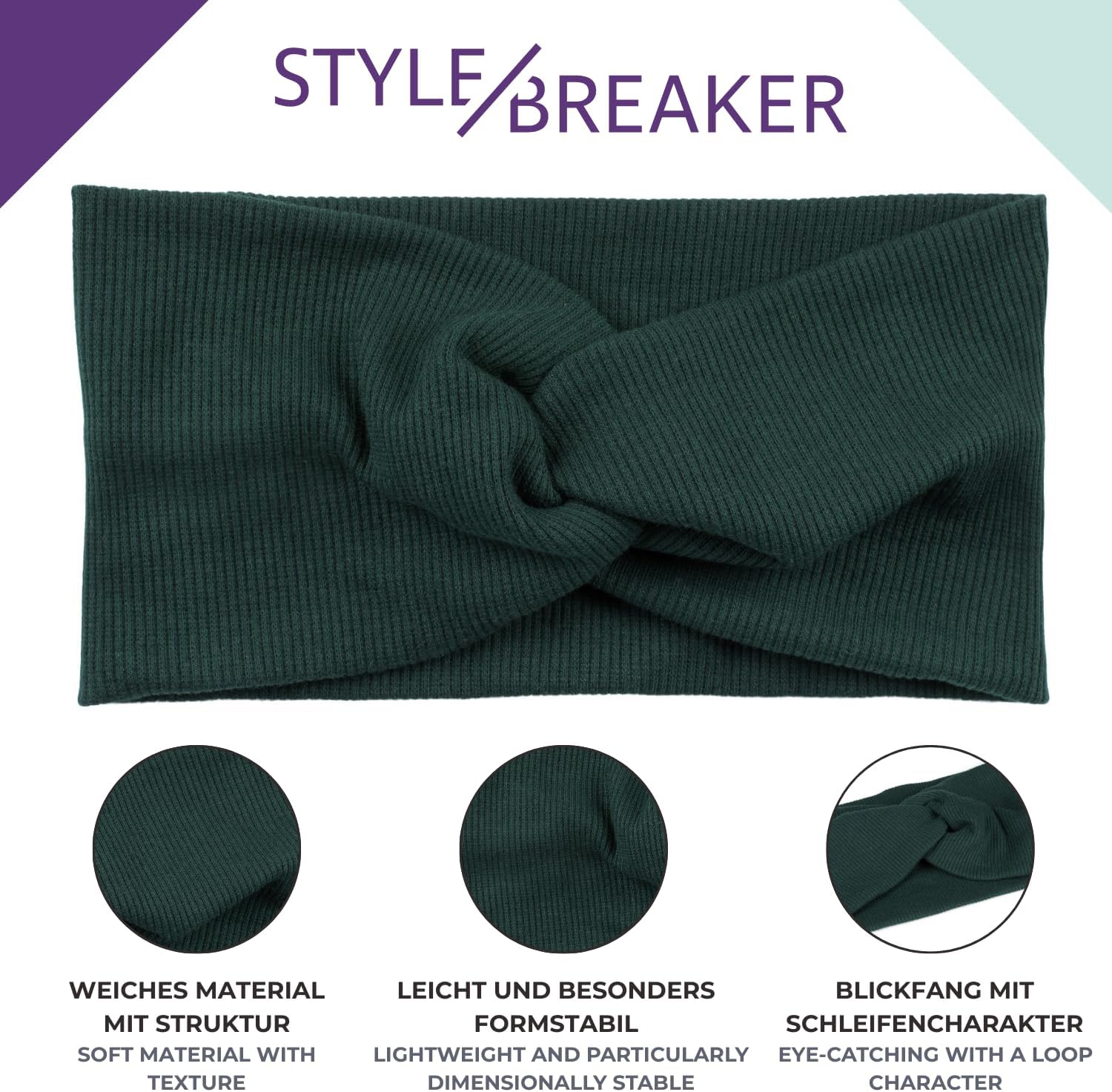 Detalle 2 de styleBREAKER Fascia per capelli a coste sottili con nodo da donna