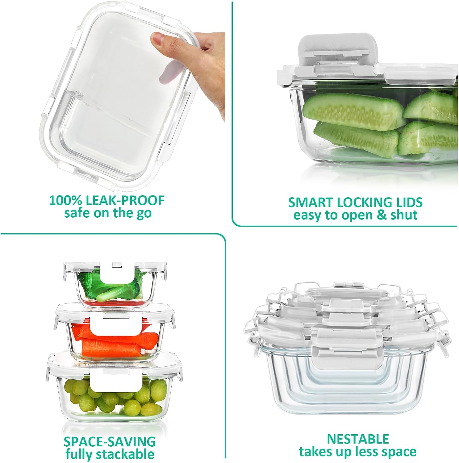 Detalle de KOMUEE 24-Piece Glass Food Storage Containers Set