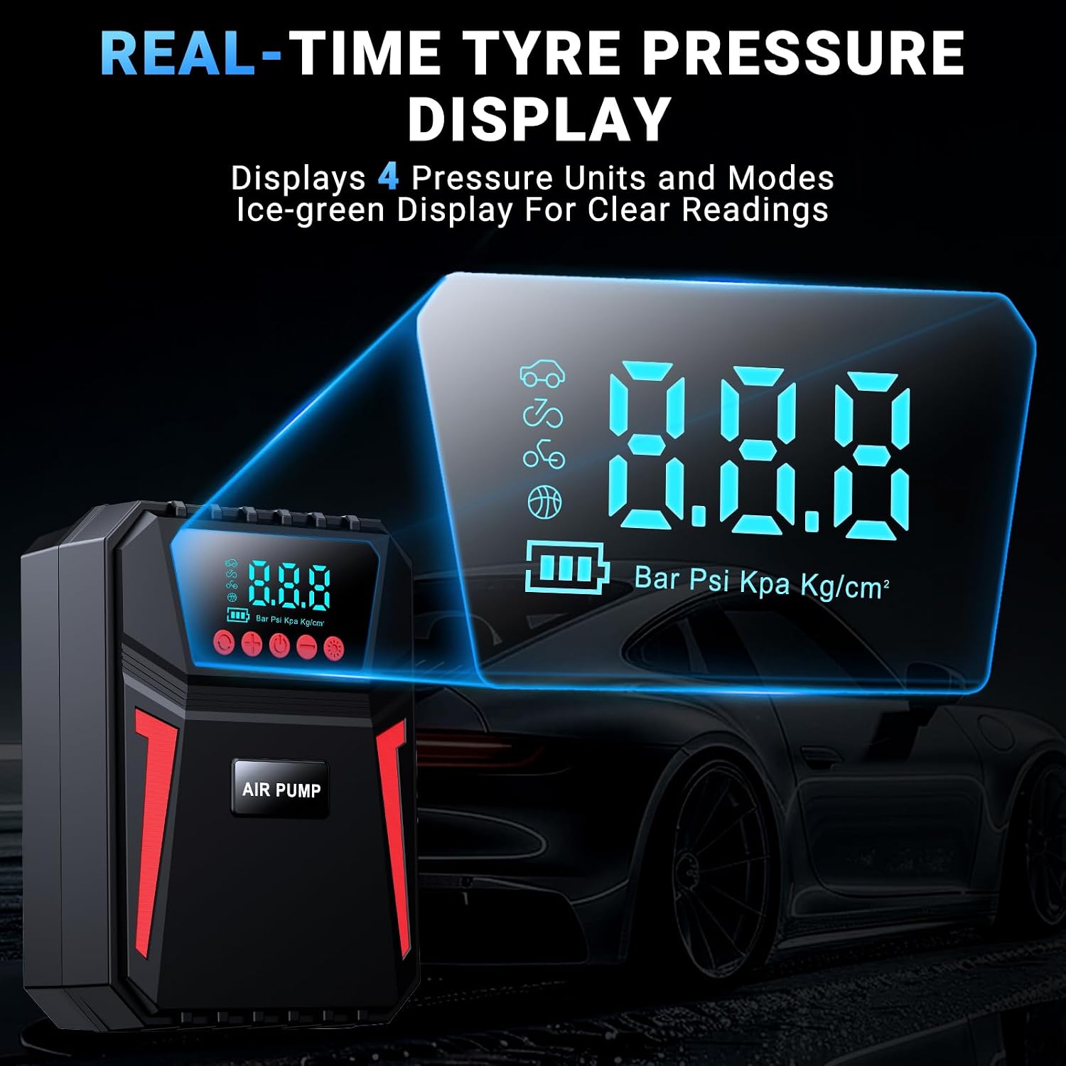 Detalle de Ipflin Tyre Inflator Air Compressor – 12V Digital Car Tyre Pump with Auto Shutoff