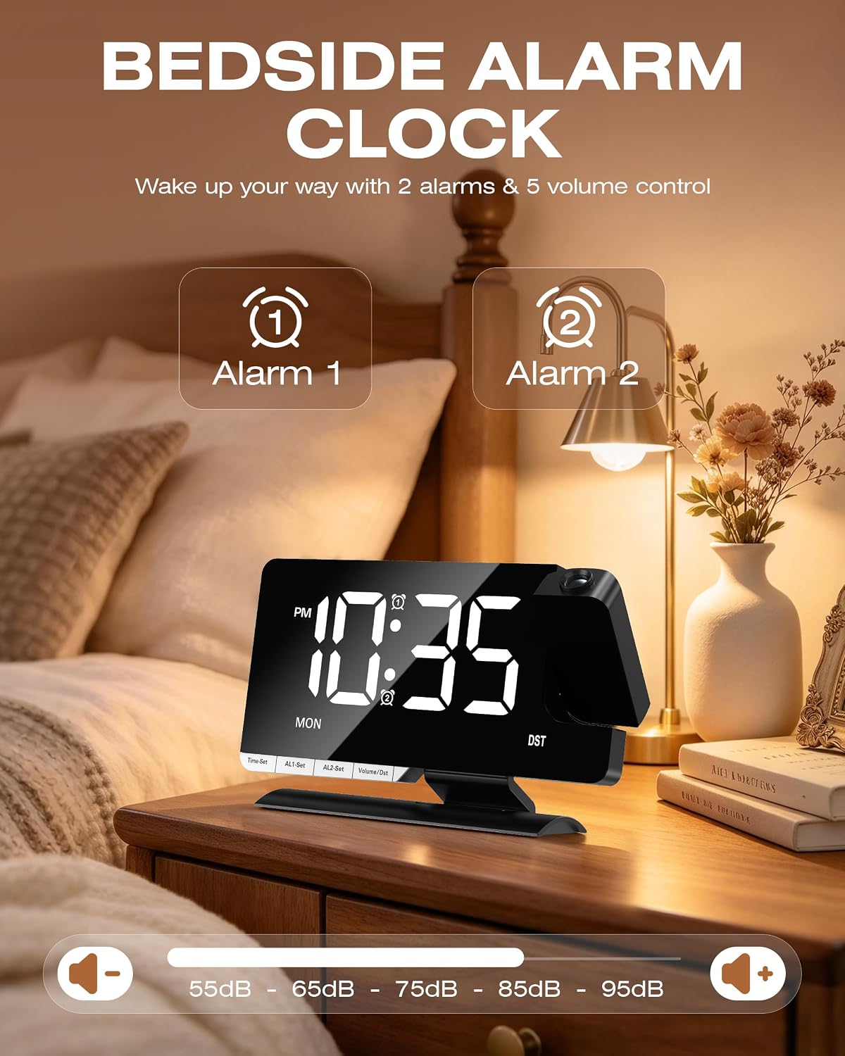 Detalle 2 de Venchin Réveil Projection projectiewekker met 7,3-inch ledscherm en dubbel alarm