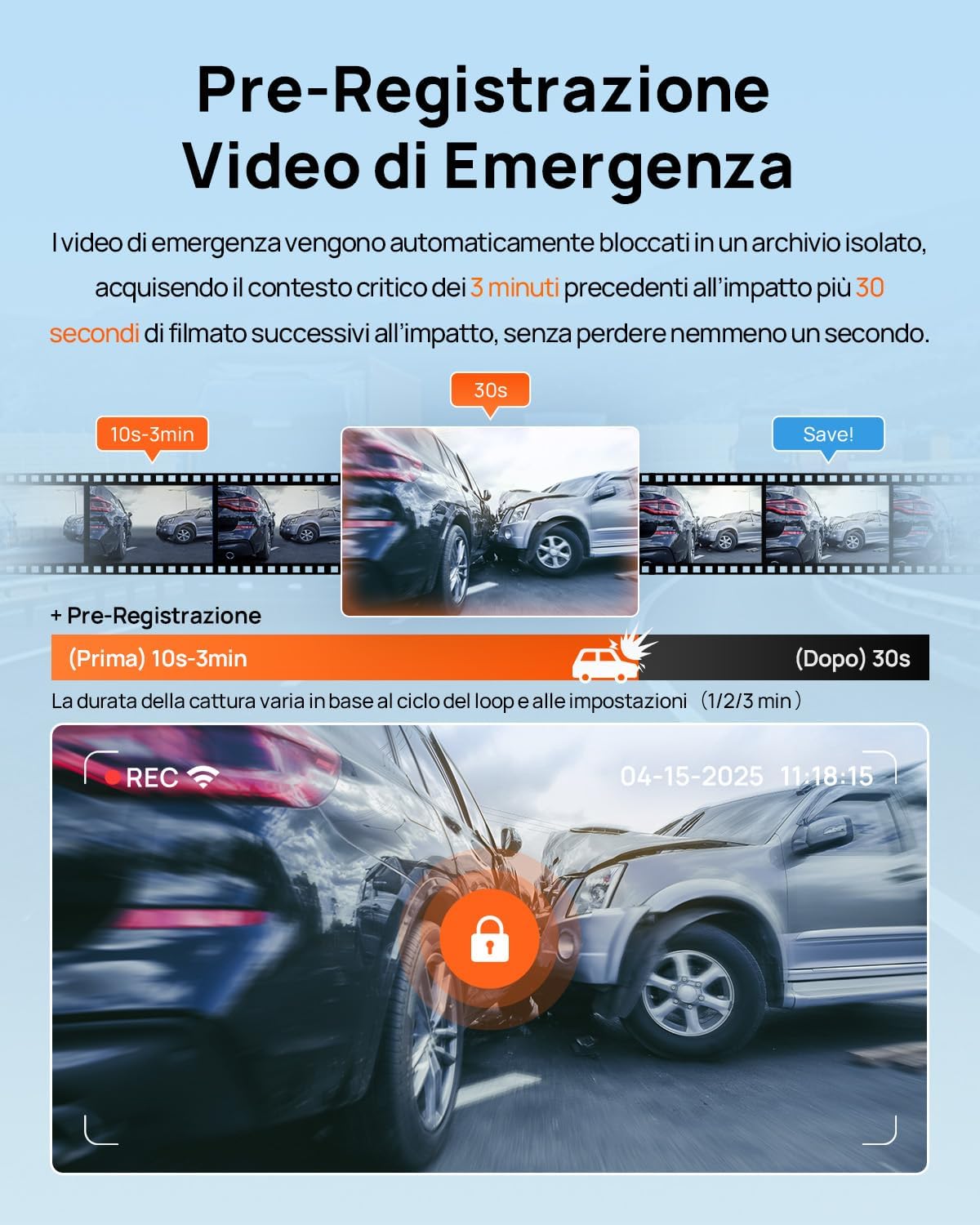 Detalle de 70mai A800SE Dashcam 4K+1080P GPS WiFi, doppia telecamera anteriore/retrocamera con schermo 3" e ADAS