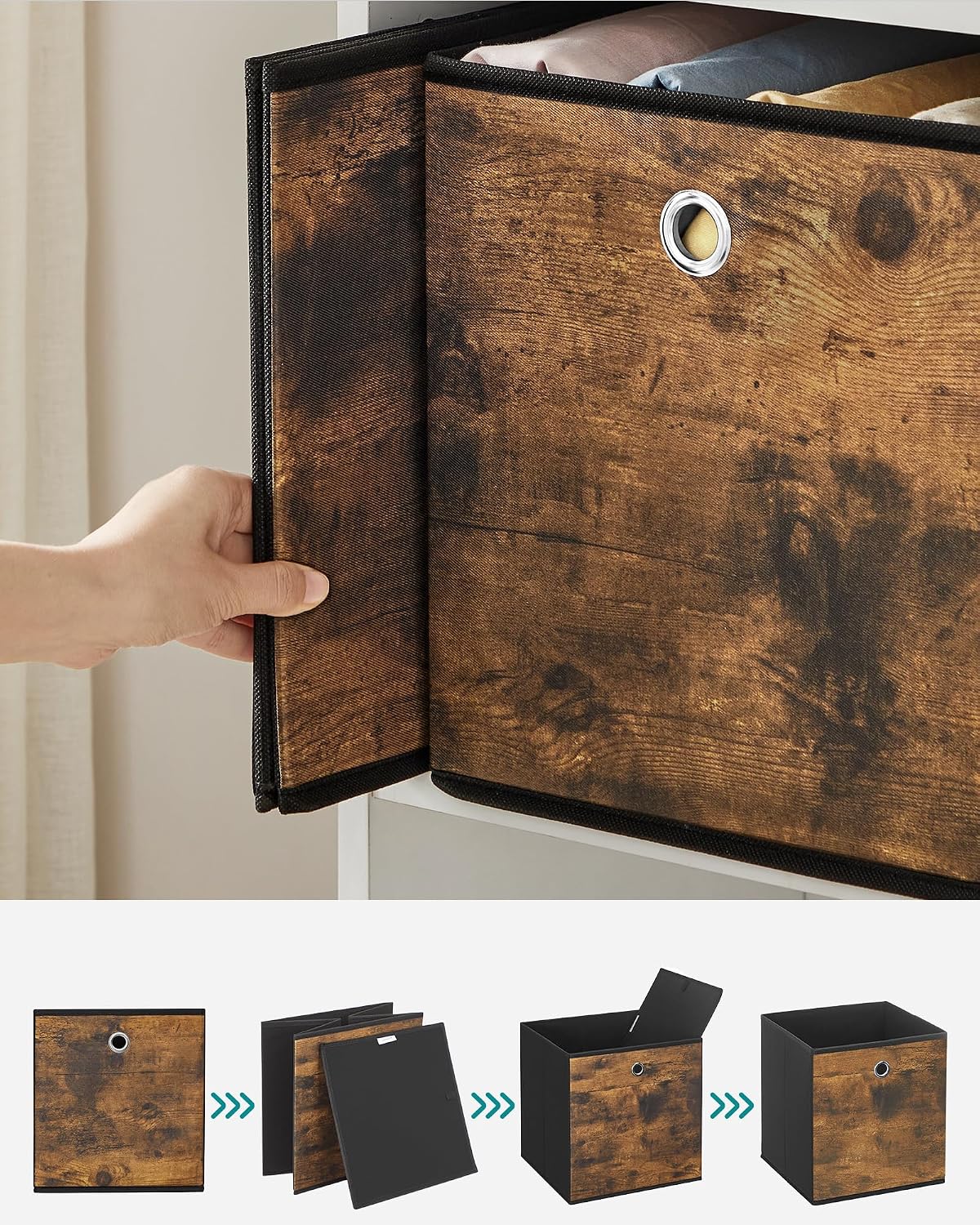 Detalle 2 de SONGMICS RFB833B01 Foldable Storage Cubes, Set of 8, Ink Black, 33 x 33 x 33 cm