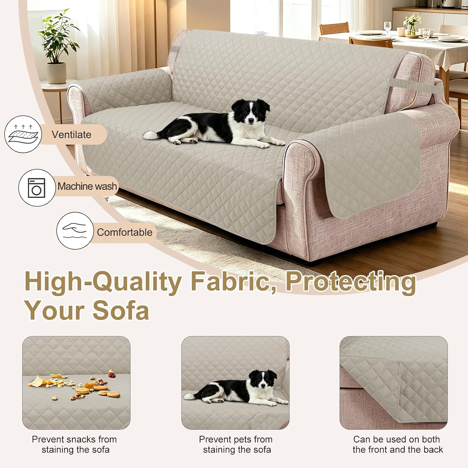 Detalle 2 de Luxshare Home Reversible 4 Seater Sofa Cover 91 Inch Beige ๐