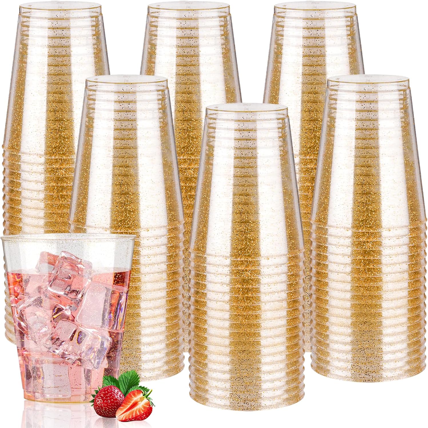 Thumbnail 6 de Goodluck 12 oz Gold Glitter Plastic Cups (200 Count) — Disposable Party Cocktail Glasses