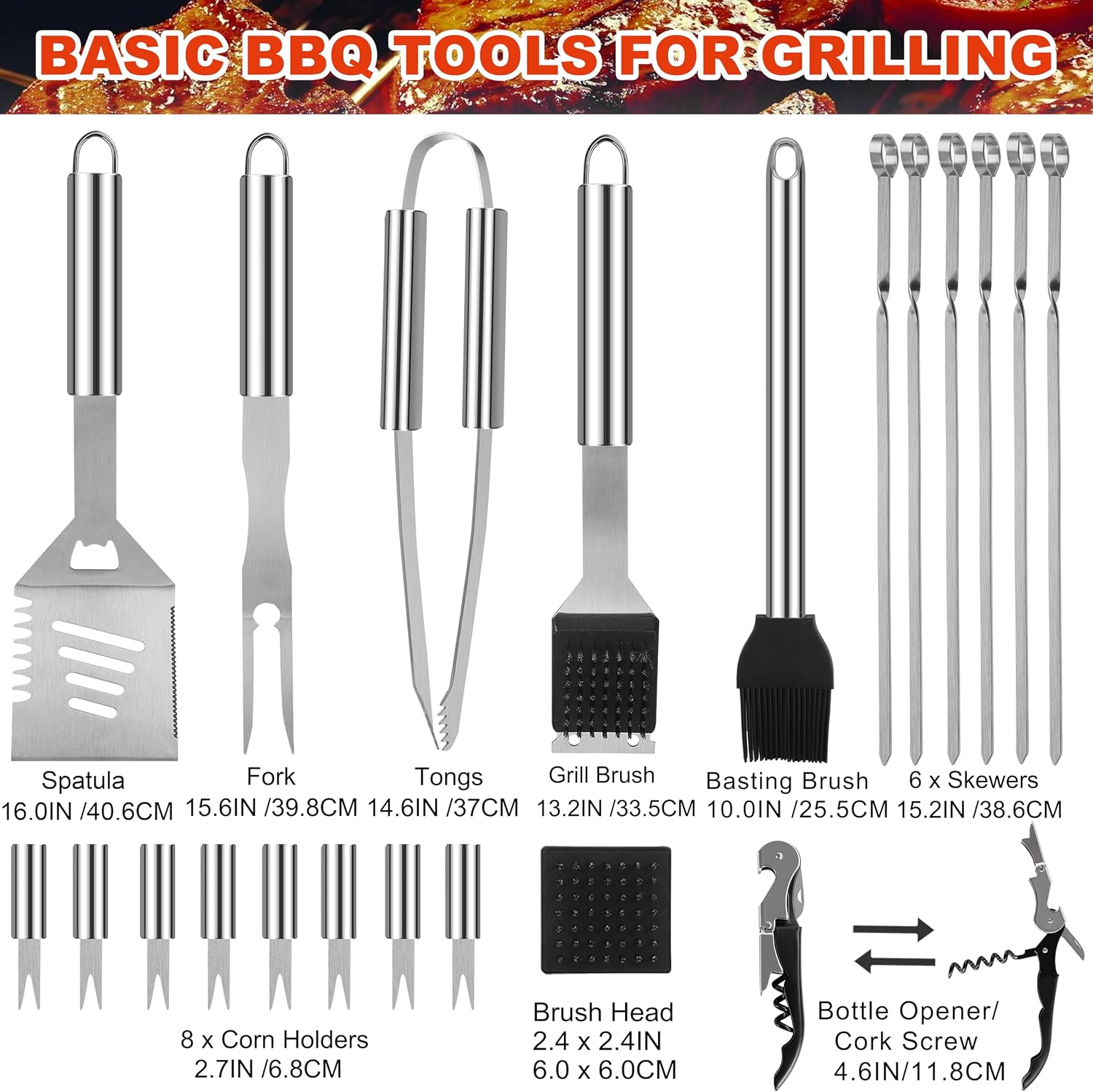 Detalle de Grilljoy CM-C21-SS BBQ Tool Set, 22-Piece Stainless Steel Kit with Case