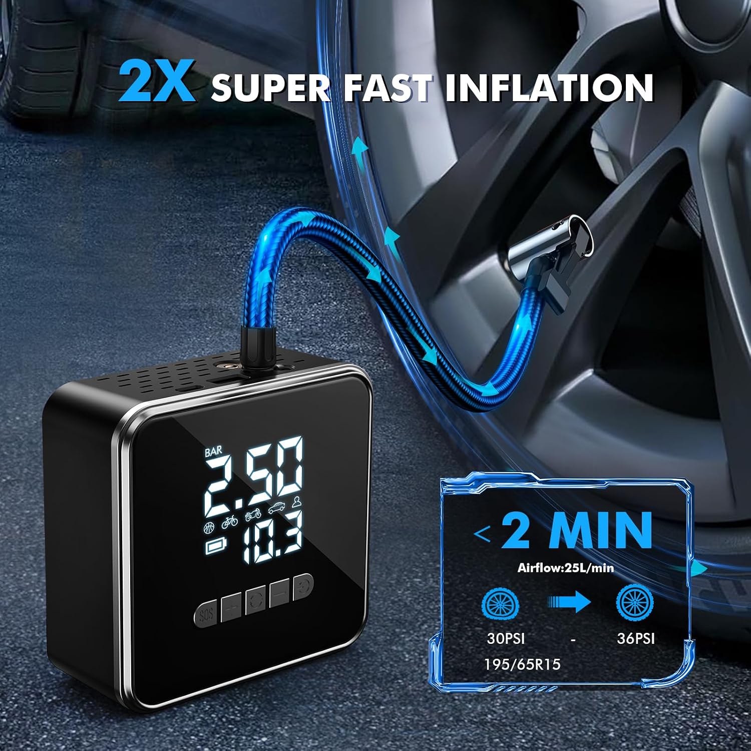 Detalle 2 de iWarmbase Tyre Inflator with 150 PSI digital gauge
