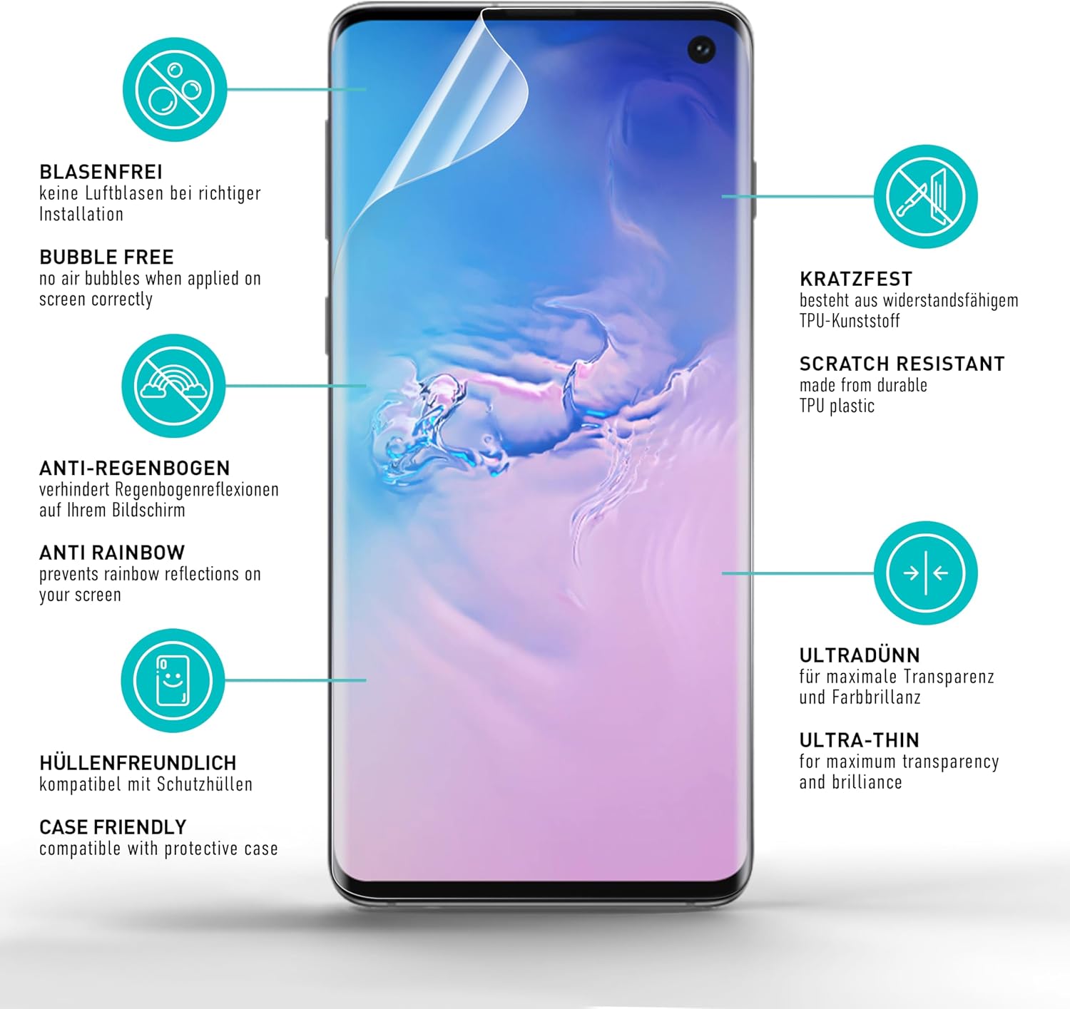 Detalle de SmarTect TPU Screen Protector for Samsung Galaxy S10, 2 Films and 2 Camera Protectors