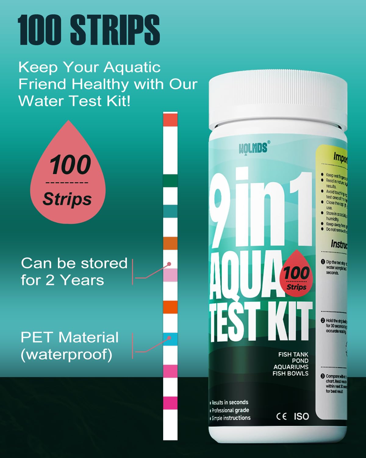 Thumbnail 5 de Aquarium Test Strips - 9-in-1 Aquarium Water Test Kit (100 Strips) for Freshwater & Saltwater
