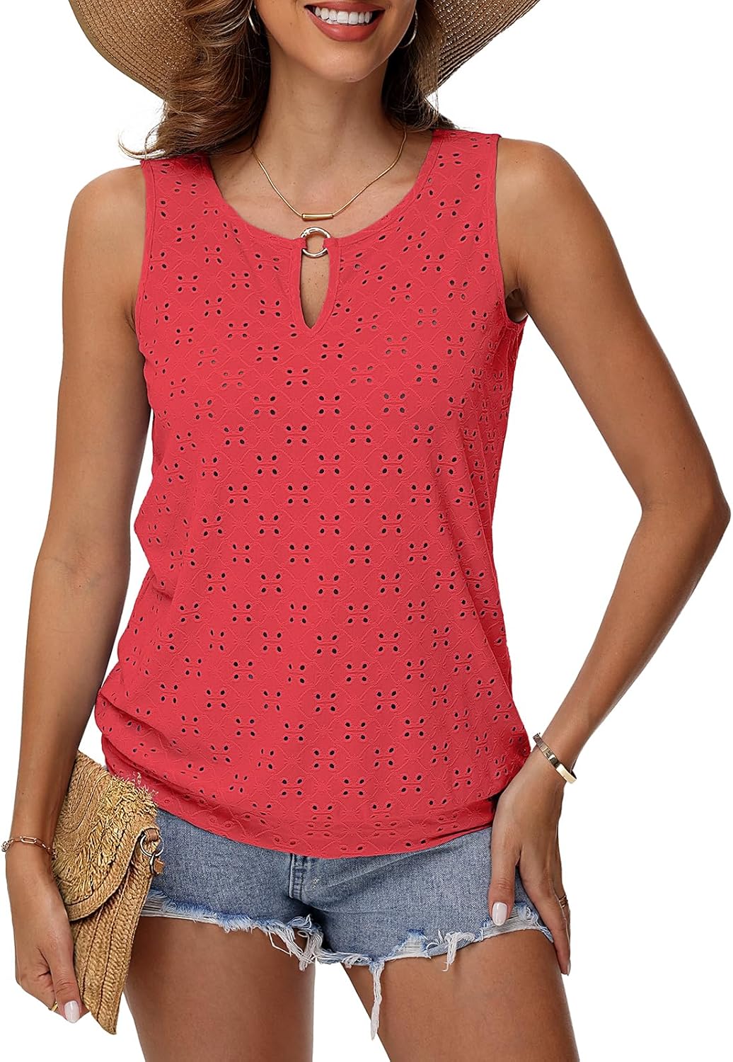 Thumbnail 2 de Tanmolo Damen Tank Top Ärmellos – Sommer-Look mit V-Ausschnitt und Glanzring