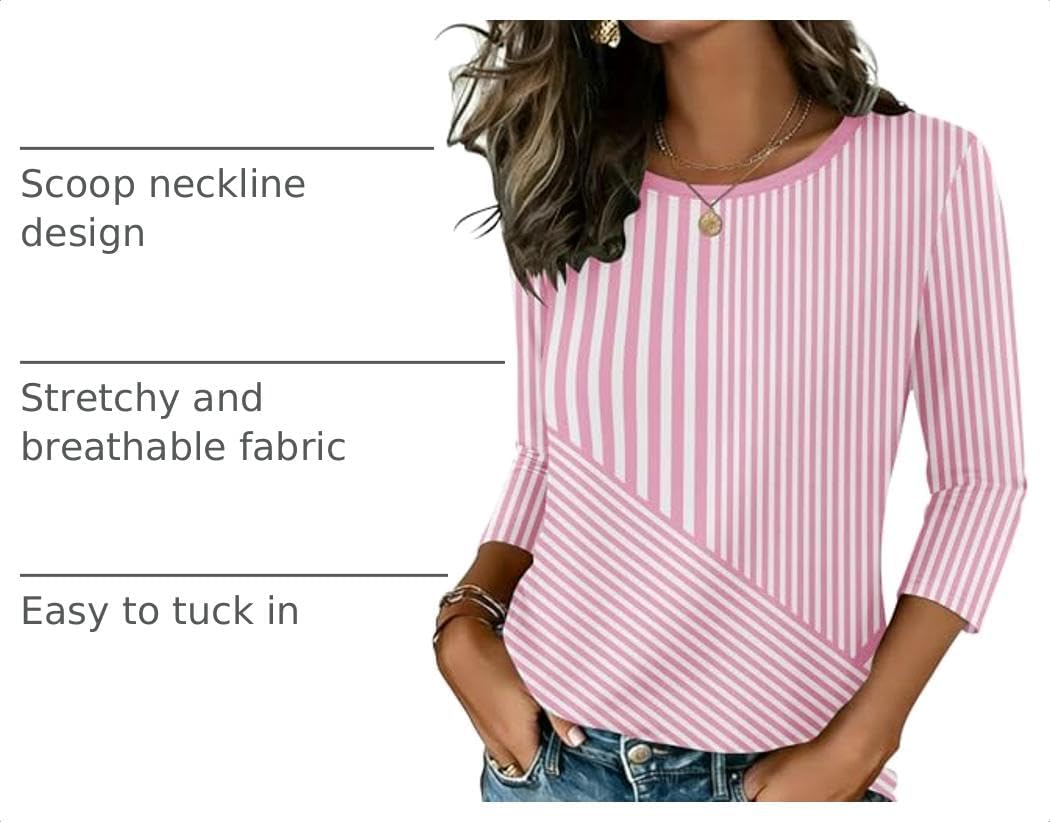 Detalle de Zeagoo Women's 3/4-Sleeve Tunic Top, Round Neck, Stretchy Polyester Blend
