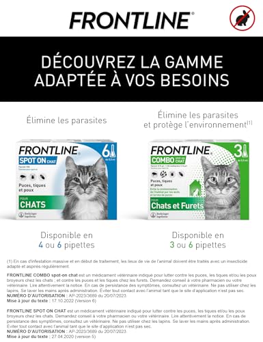 Detalle de FRONTLINE Spot On Chat – Anti-puces, tiques et poux pour chats (6 pipettes) – Fabriqué en France