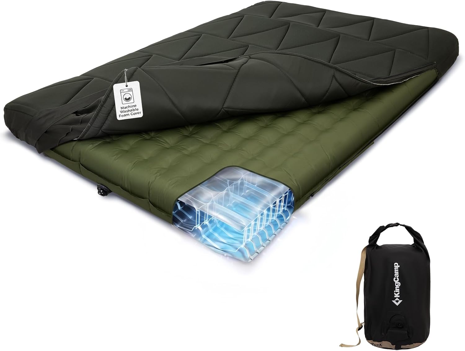 KingCamp 17cm Ultra-Thick SilentFlex Double Air Mattress with Foam Topper