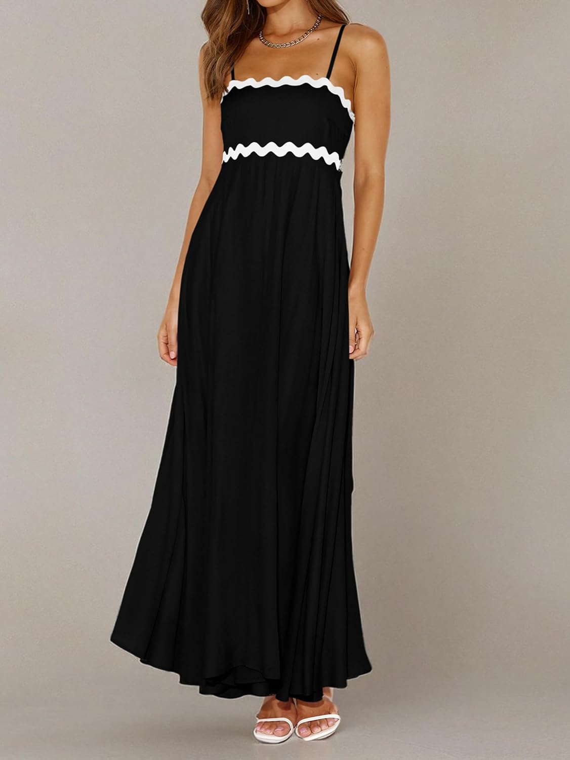 Detalle de PRETTYGARDEN Womens Spaghetti Strap Maxi Dress: Boho Summer Comfort and Flowy Style