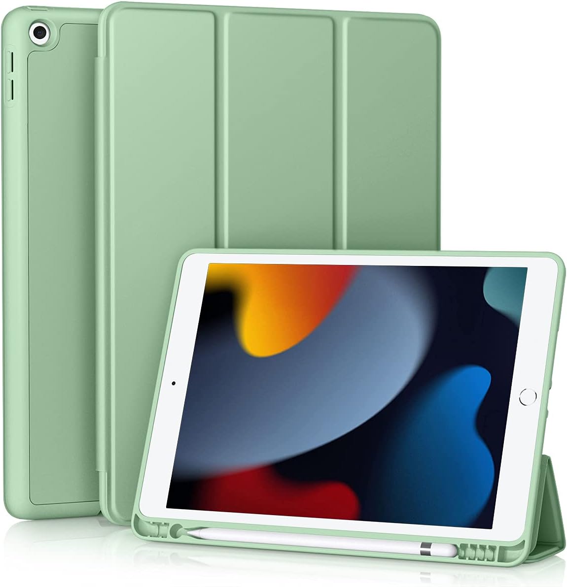 Vobafe Case for iPad 9th/8th/7th Generation 10.2-inch (2021/2020/2019) in Green with Pencil Holder and Auto Wake/Sleep