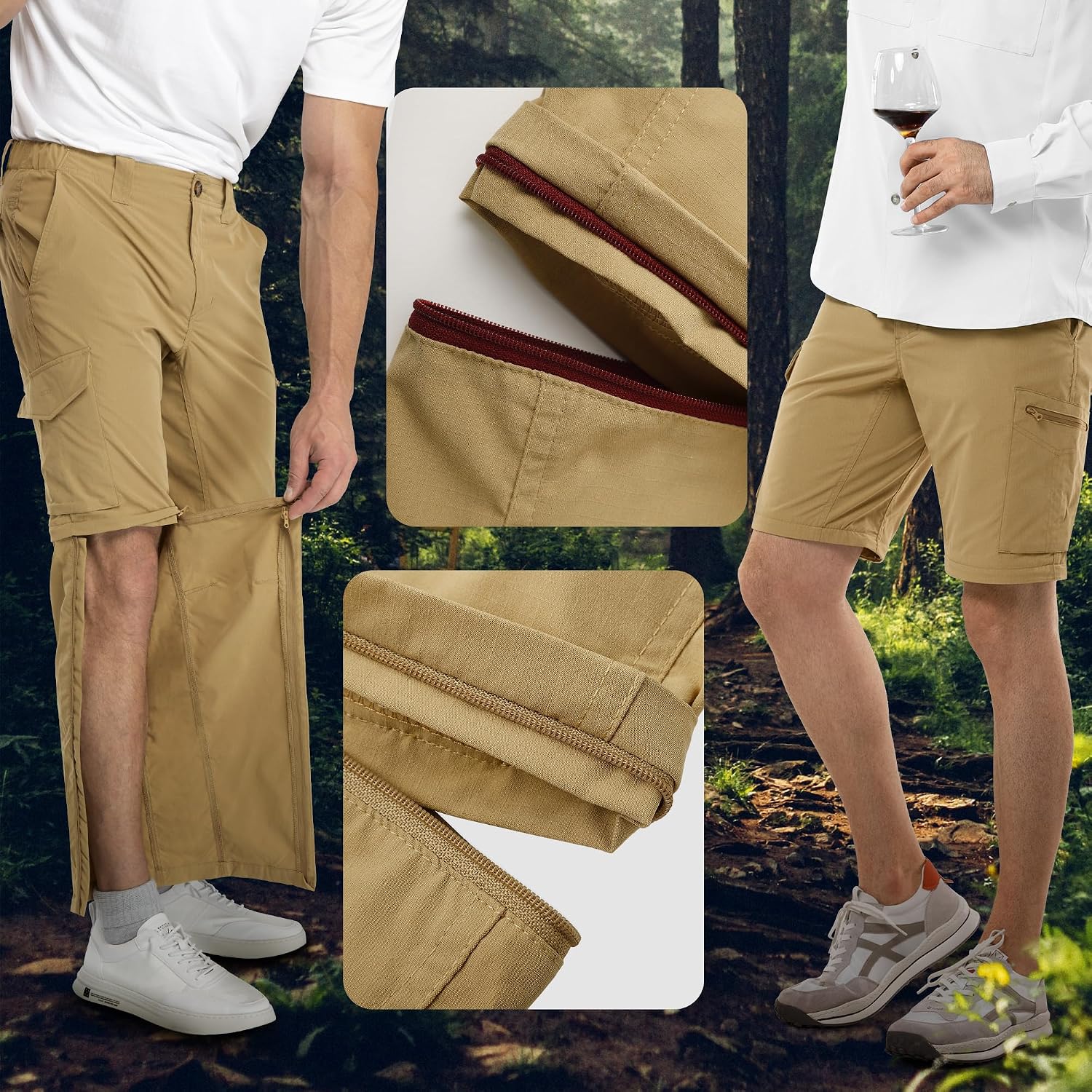 Detalle 2 de 33,000ft Men’s Zip-Off Hiking Trousers – Quick Dry, Stretchy & Convertible to Shorts