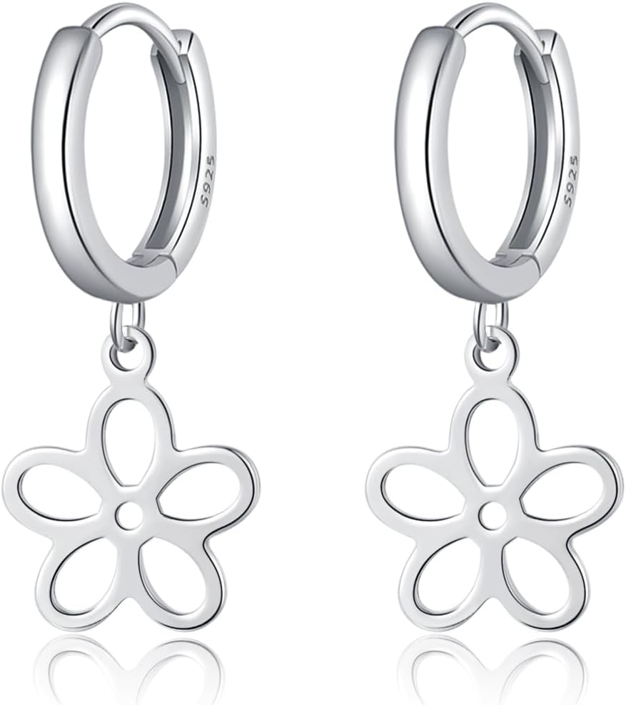 Thumbnail 6 de SLUYNZ 925 Sterling Silver Flower Hoop Earrings – Hypoallergenic, Lightweight Floral Huggies