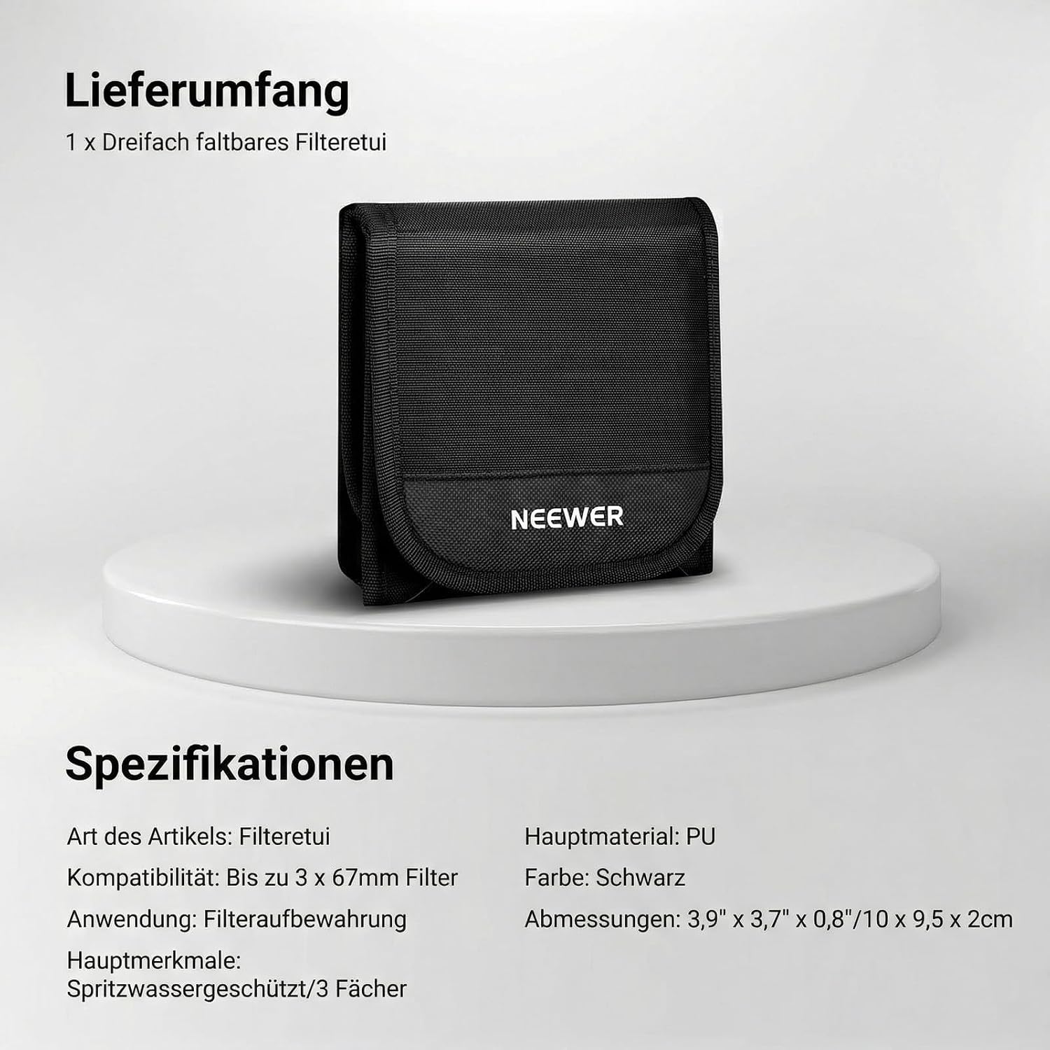 Thumbnail 6 de NEEWER Dreifach faltbare 67mm Filtertasche – spritzwassergeschütztes Etui für bis zu drei 67mm Filter (PB14)