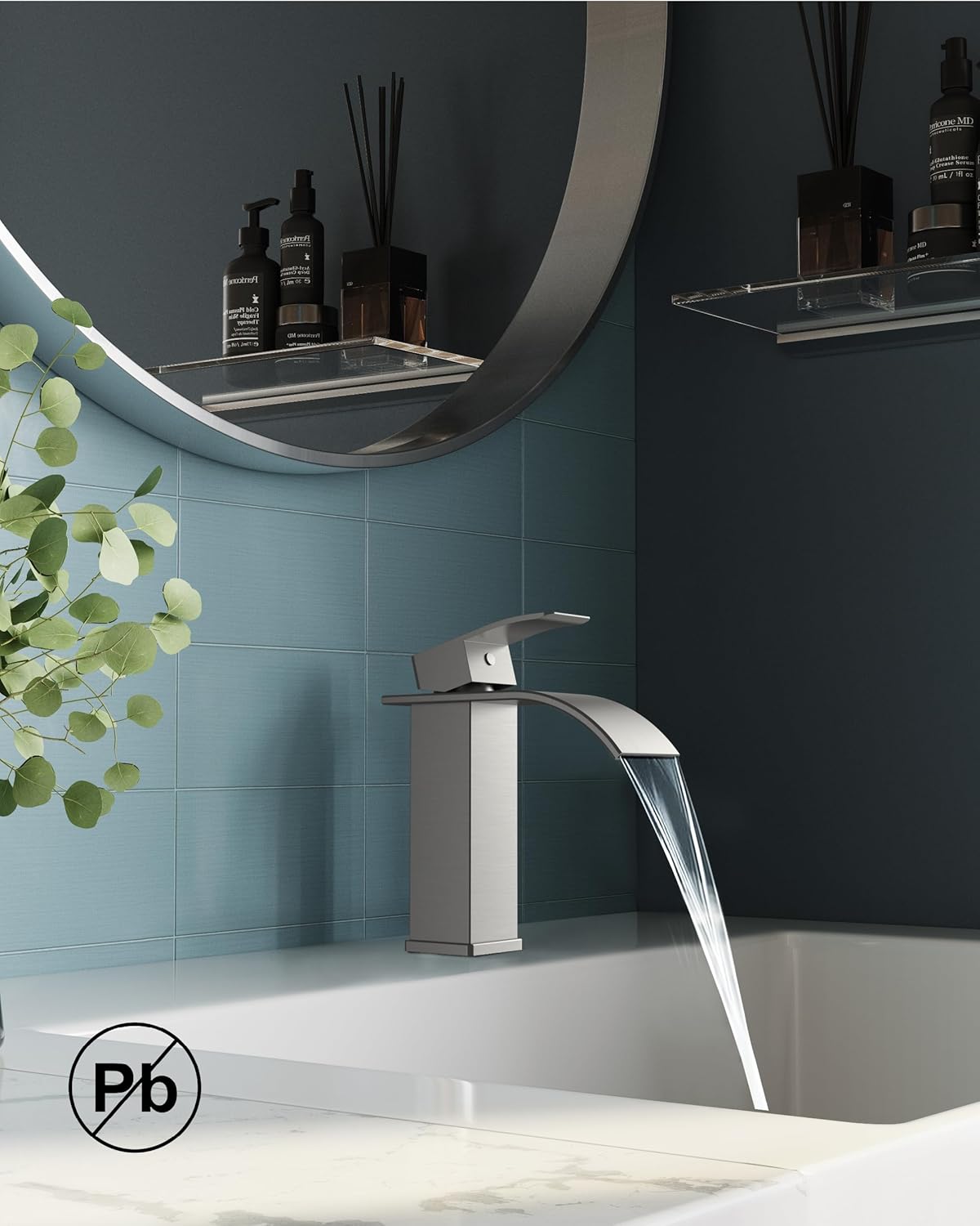 Thumbnail 1 de FORIOUS Wasserhahn Bad Wasserfall Waschtischarmatur Einhebelmischer, gebürstetes Nickel, 110 mm Auslaufhöhe