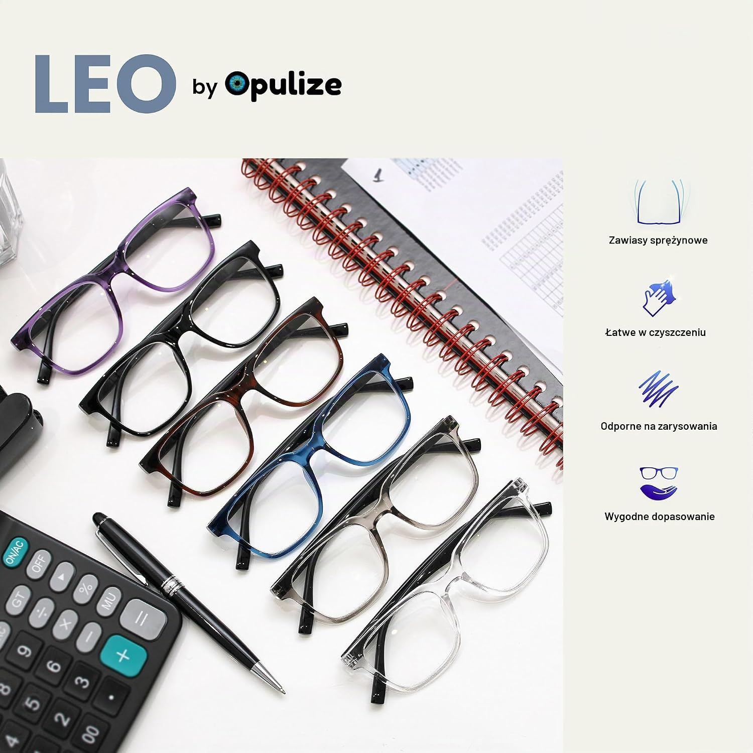 Detalle 2 de OPULIZE LEO – uniseksowe okulary do czytania, lekkie, prostokątne, z zawiasami sprężynowymi