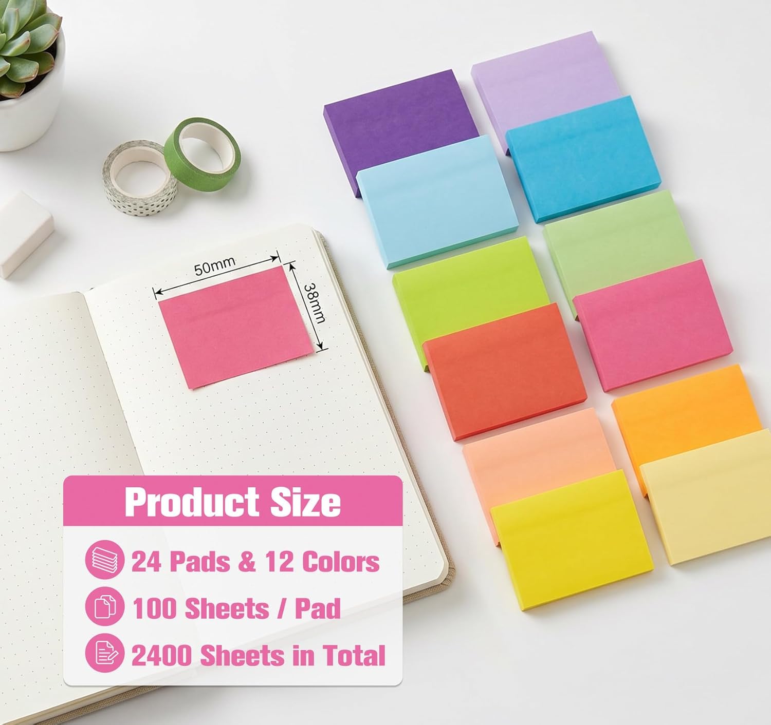 Thumbnail 1 de Agoer 2400 Notes Sticky Notes – 12 couleurs vives, mini blocs autocollants 50 x 38 mm