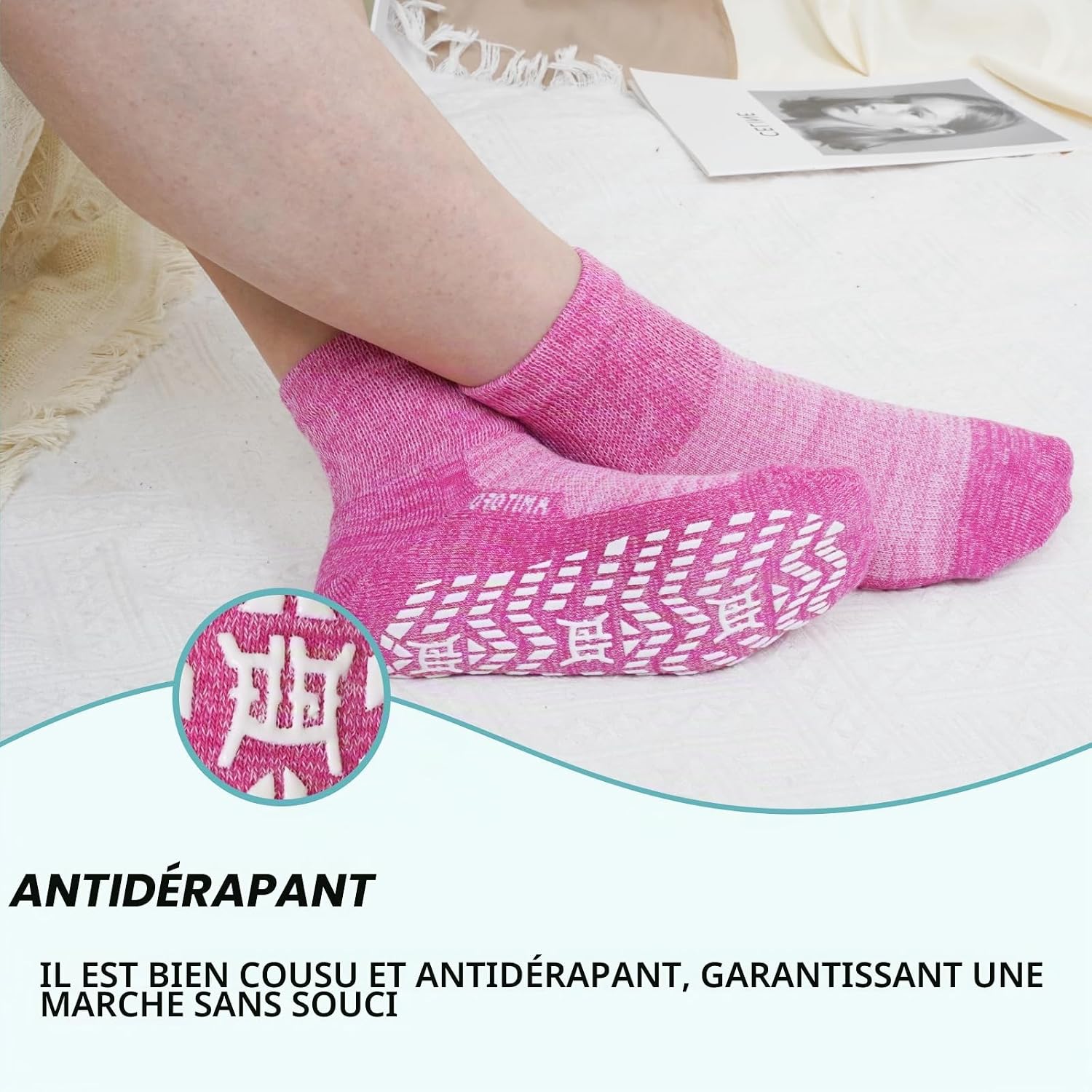 Detalle de LOFIR antislip diabetessokken voor dames, naadloos bamboe, zonder elastiek, 4 paar, maat 39-50
