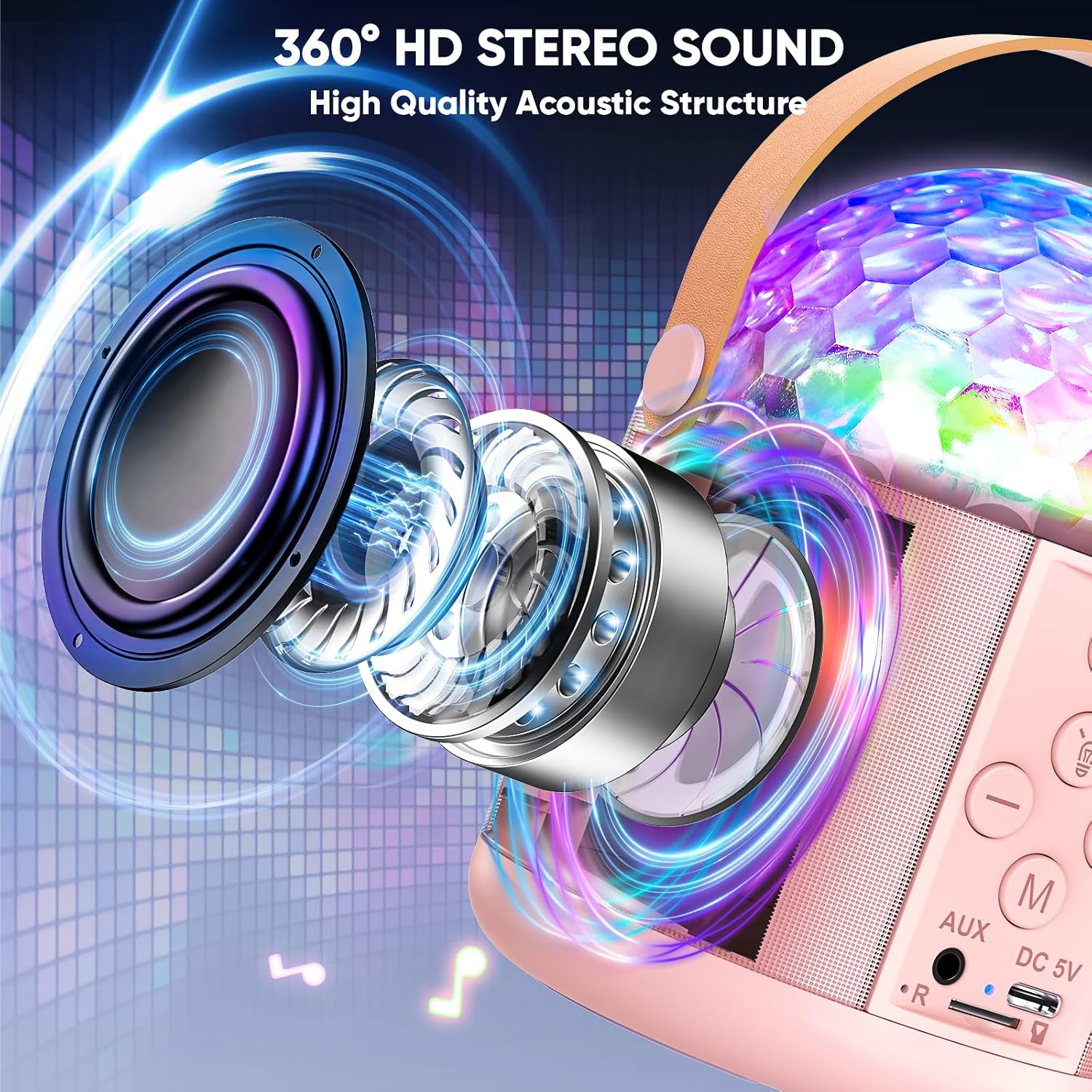 Thumbnail 4 de Dislocati mini karaoke machine for girls with 2 rechargeable microphones, LED disco lights & Bluetooth streaming