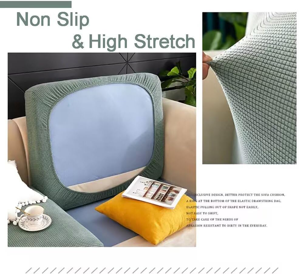 Detalle de Edumov Velvet Stretch Sofa Seat Cushion Covers (Large 1-Seater) – Non-Slip, Universal Fitted Slipcovers in Dark Grey