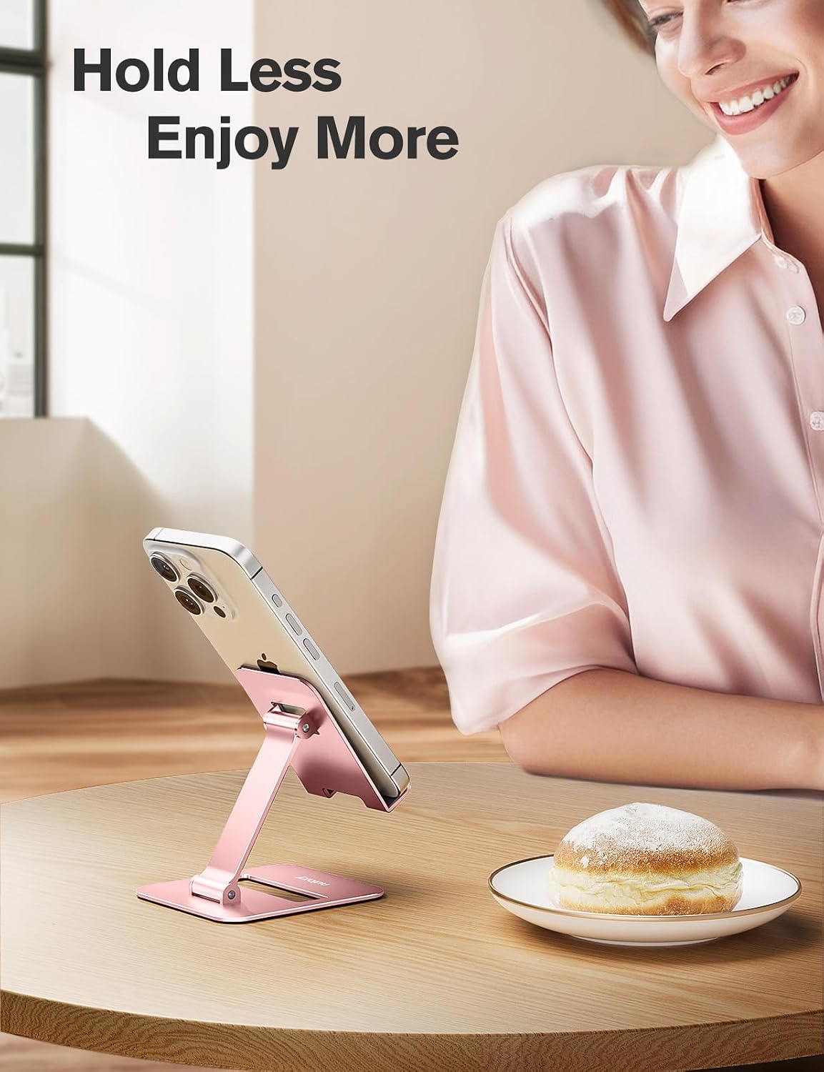 Detalle 2 de Nulaxy 2-Pack Dual-Folding Cell Phone Stand, Rose Gold, Adjustable Height