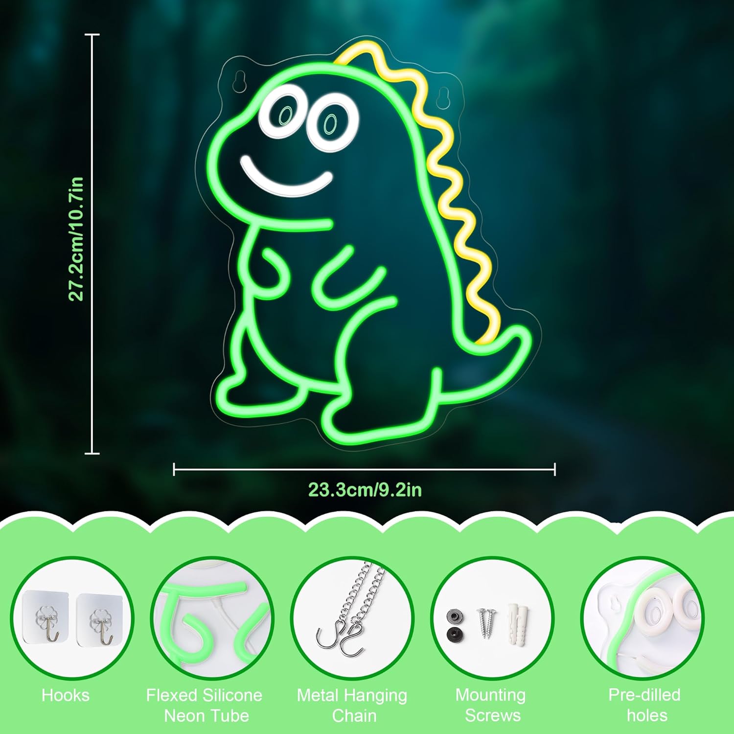 Thumbnail 4 de CoolGift Mart Dinosaurier Neon-Schild – dimmbare Wand- & Tischdekoration mit Silikon-LED für Party, Haus und Garten