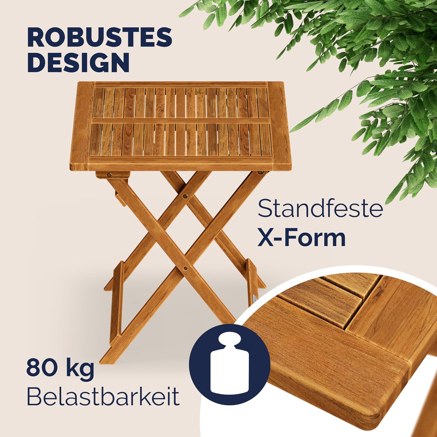 Detalle 2 de Casaria Balkonmöbel-Set 3-tlg. aus Akazienholz (für 2 Personen), wetterfest, klappbar, FSC-zertifizierte Stühle