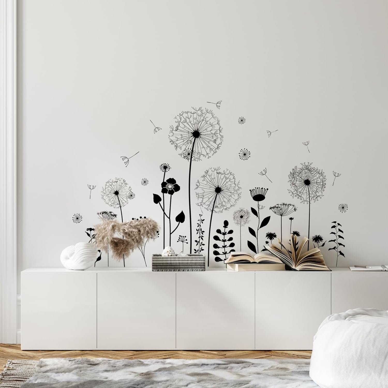 Thumbnail 3 de Supzone Black Dandelion Wall Stickers: Floral Flying Butterflies DIY Wall Décor