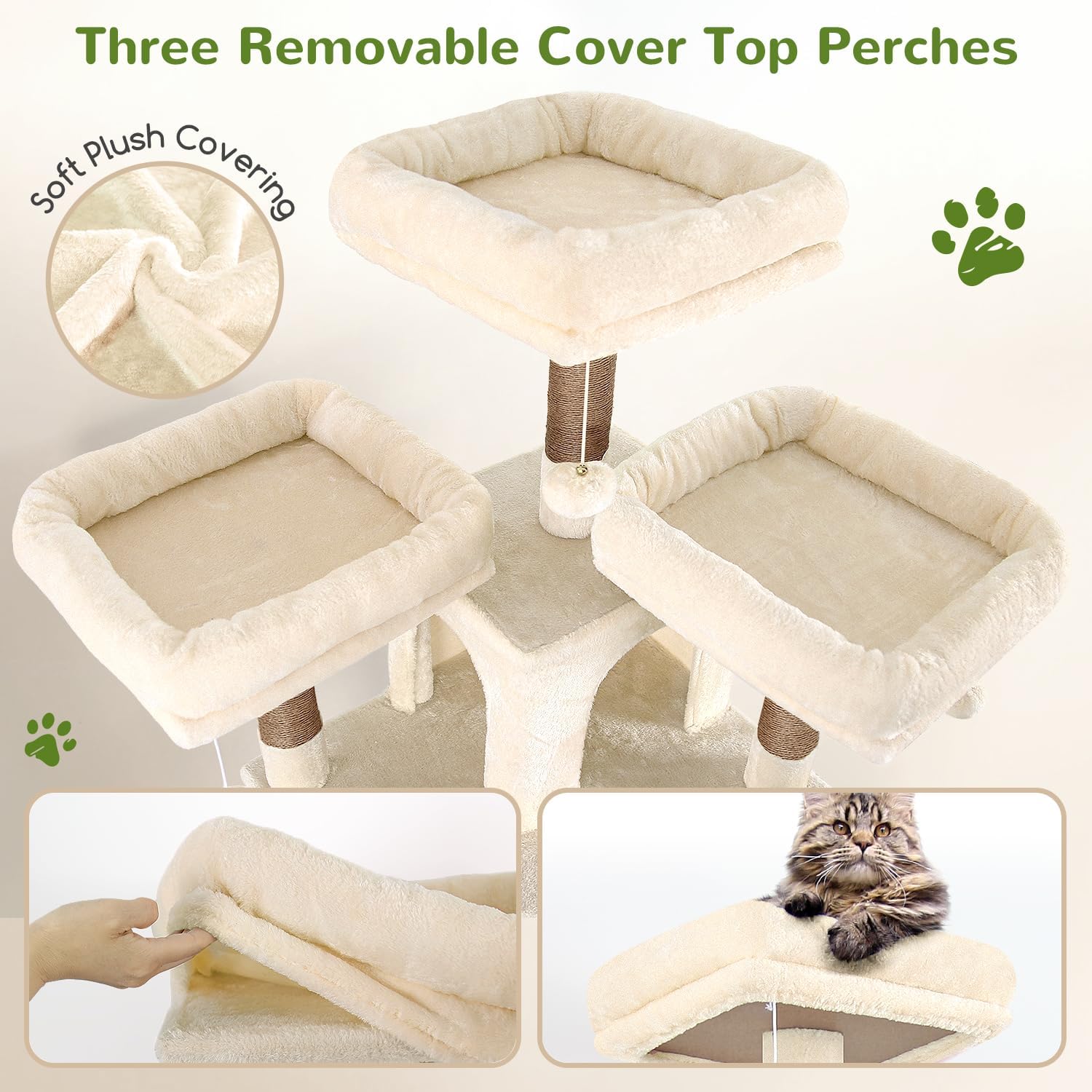 Thumbnail 3 de Globlazer Tiragraffi per Gatti Grandi Beige alto 204 cm con 3 posatoi imbottiti, 2 grotte e amaca