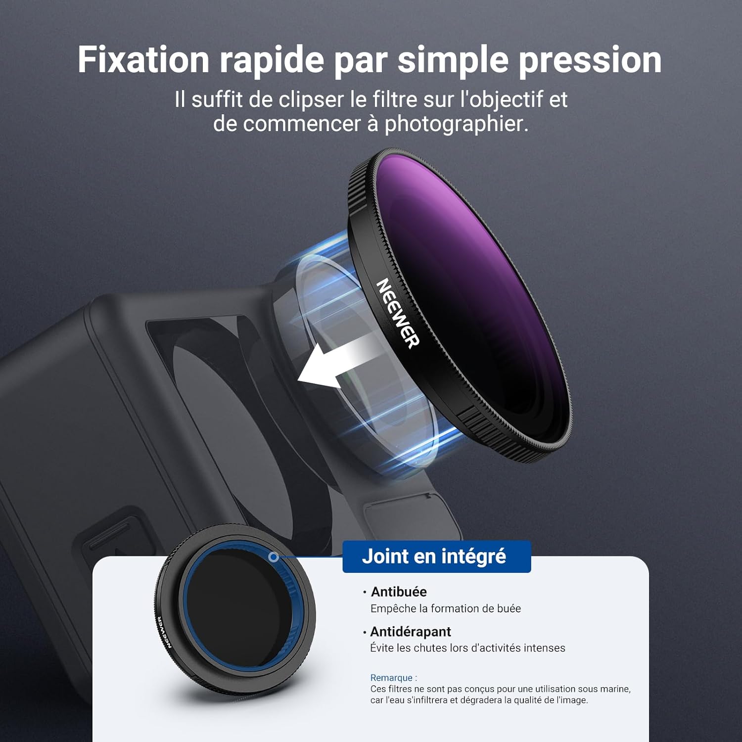 Thumbnail 6 de NEEWER Filtre ND variable ND64-256 pour DJI Osmo Action 5 Pro / 4 / 3, 6 à 8 stops