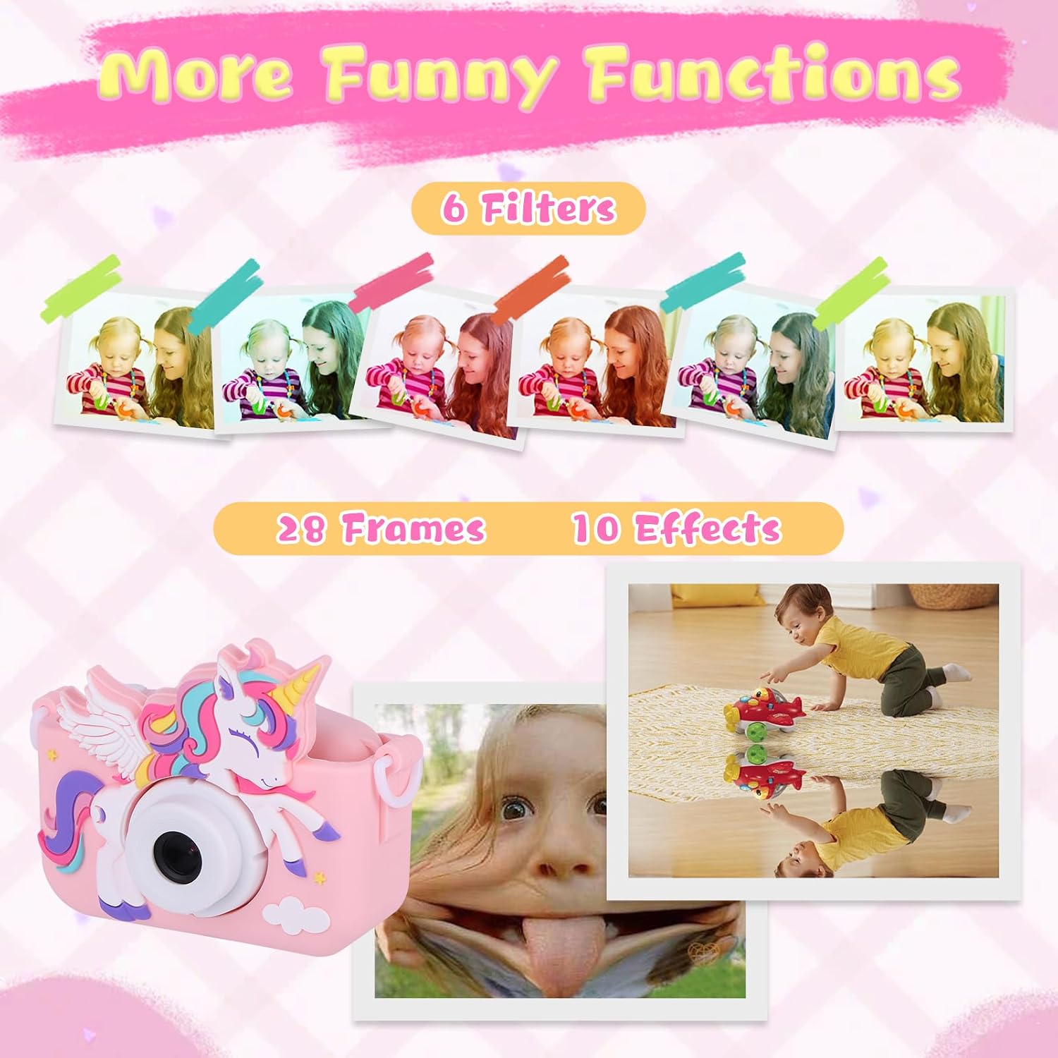 Thumbnail 4 de Envyvip X5 Kids' Digital Camera, Pink, 1080p Video and 32GB SD Card