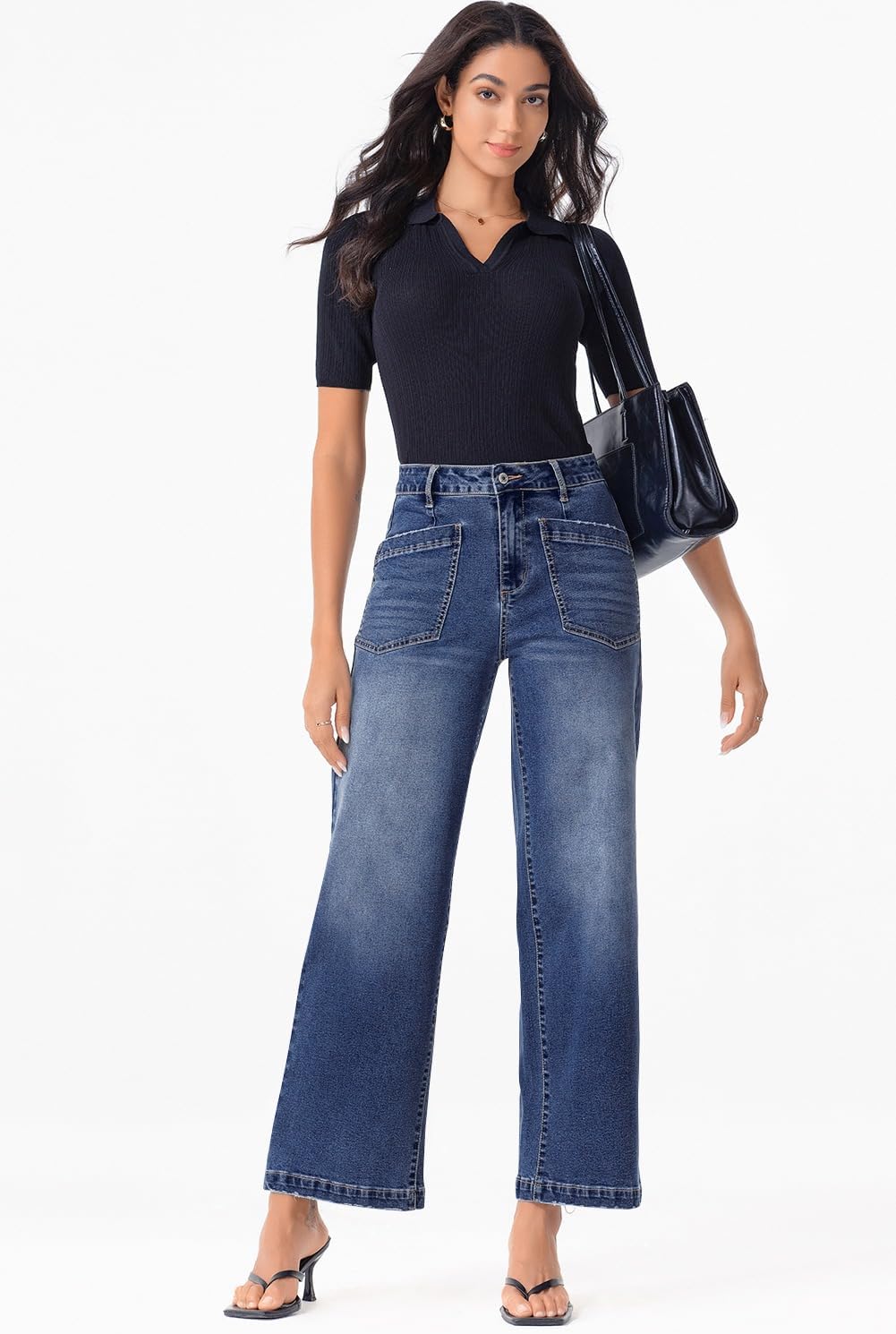 Detalle de Sidefeel Women's Zimbaplatinum Ankle Wide-Leg Stretch Jeans