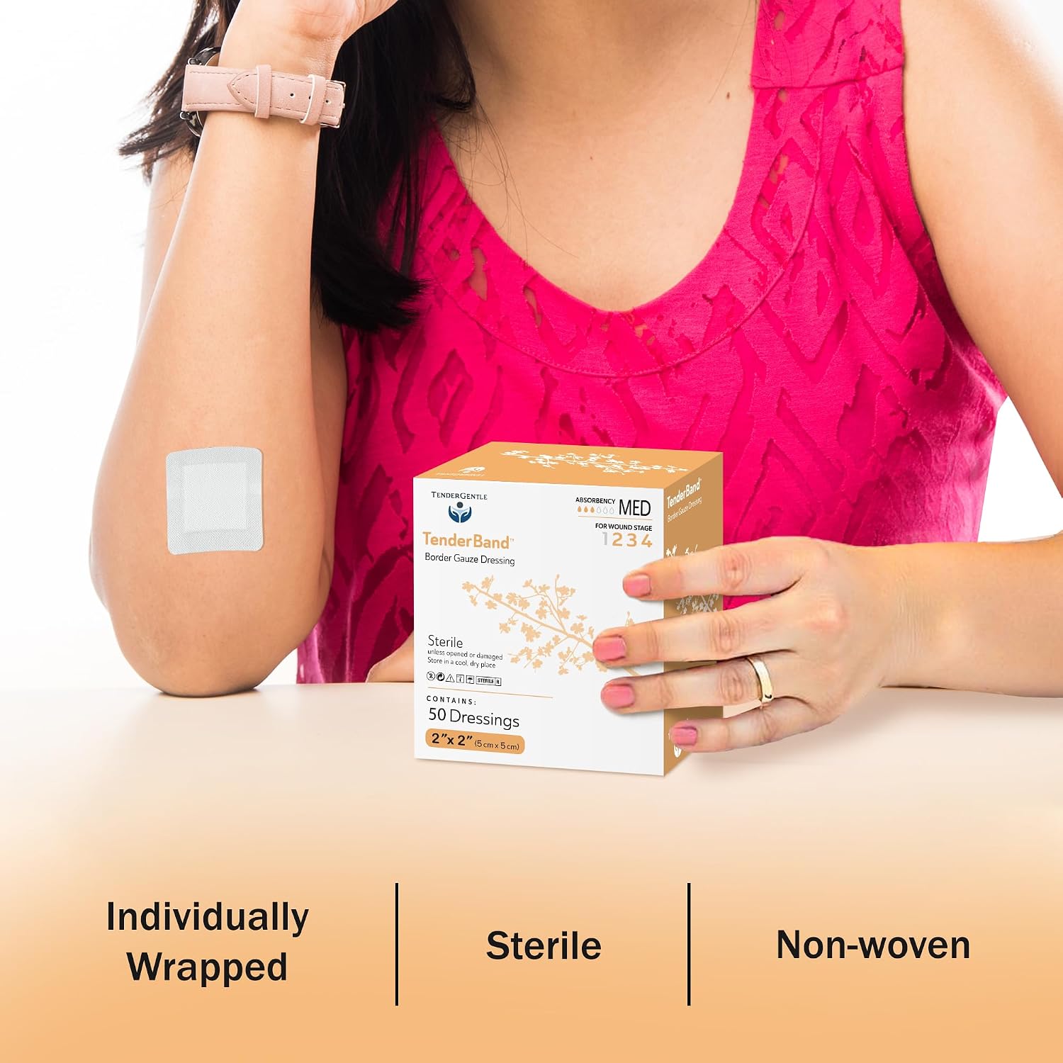 Detalle de TenderGentle TG-040121 Island Dressing 2x2 Adhesive Gauze, Sterile, 50 Count