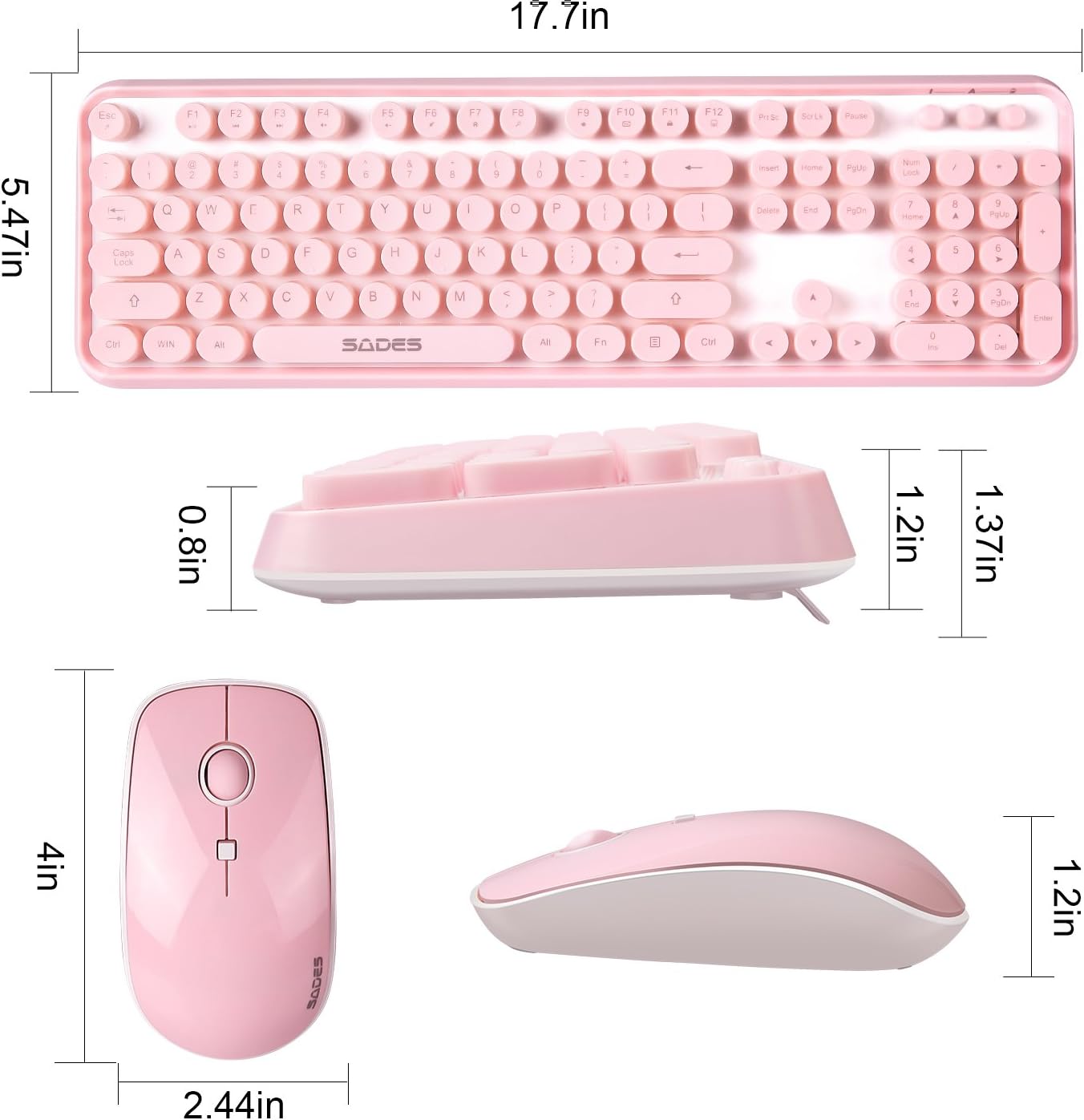 Detalle 2 de Pink Wireless Keyboard and Mouse Combo with Round Bubble Keys for Long Nails