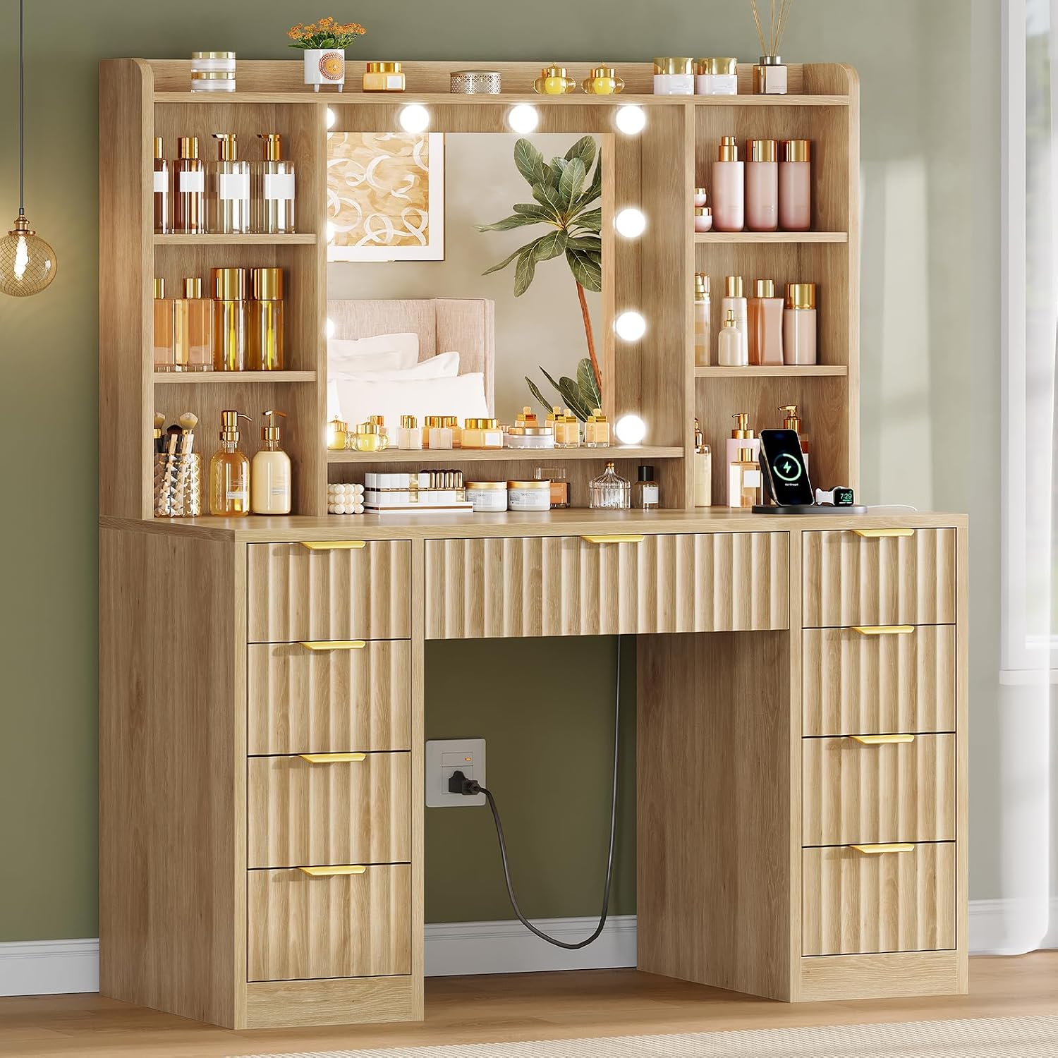 Detalle de FIONESO Vanity Desk with 9 Drawers