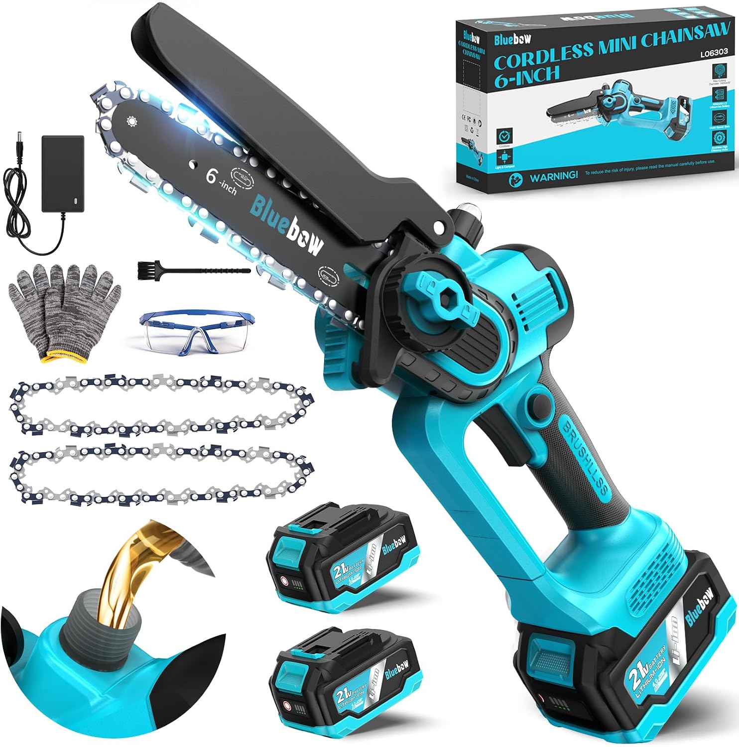 Detalle de Brushless Mini Chainsaw Cordless 6 Inch with 2×4000mAh Batteries