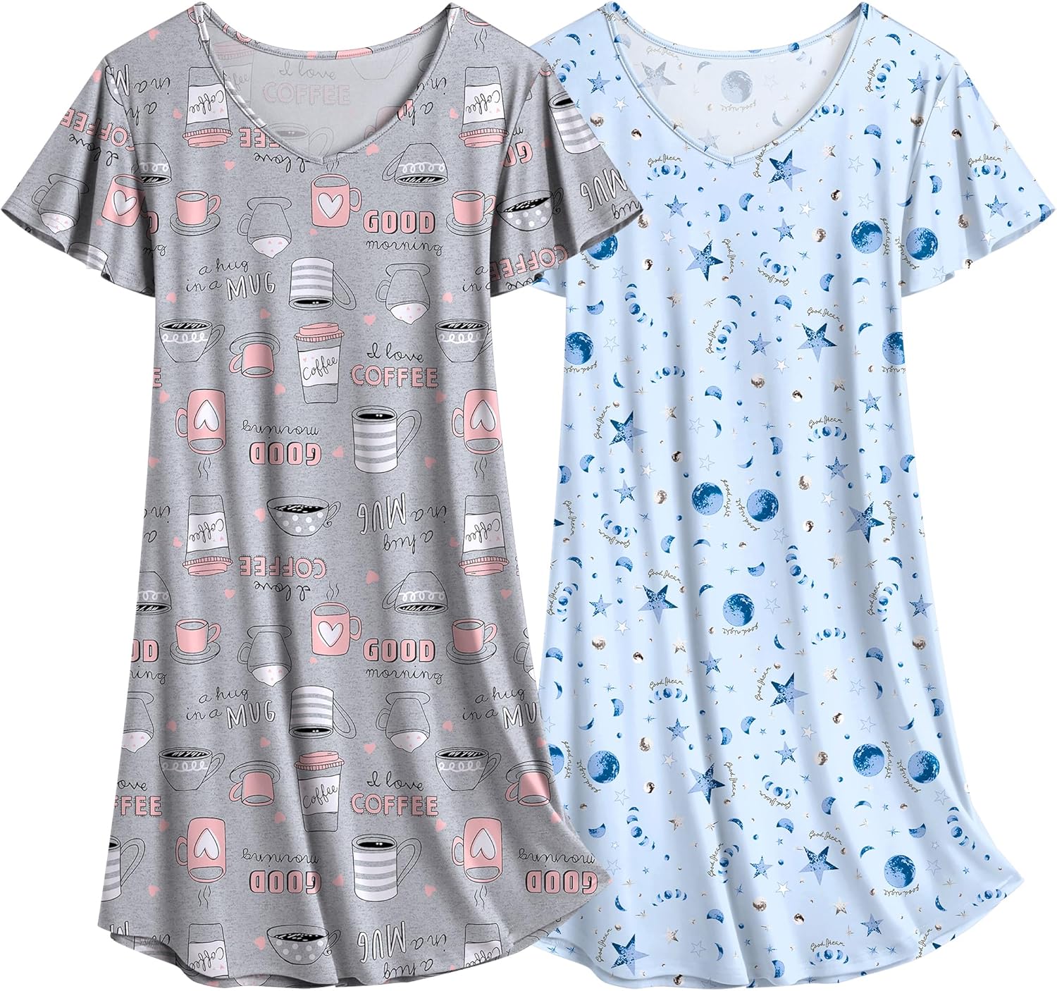 Thumbnail 5 de Ekouaer 2 Pack Nightgowns for Women – Flare Short Sleeve Sleepshirt (Plain or Floral)