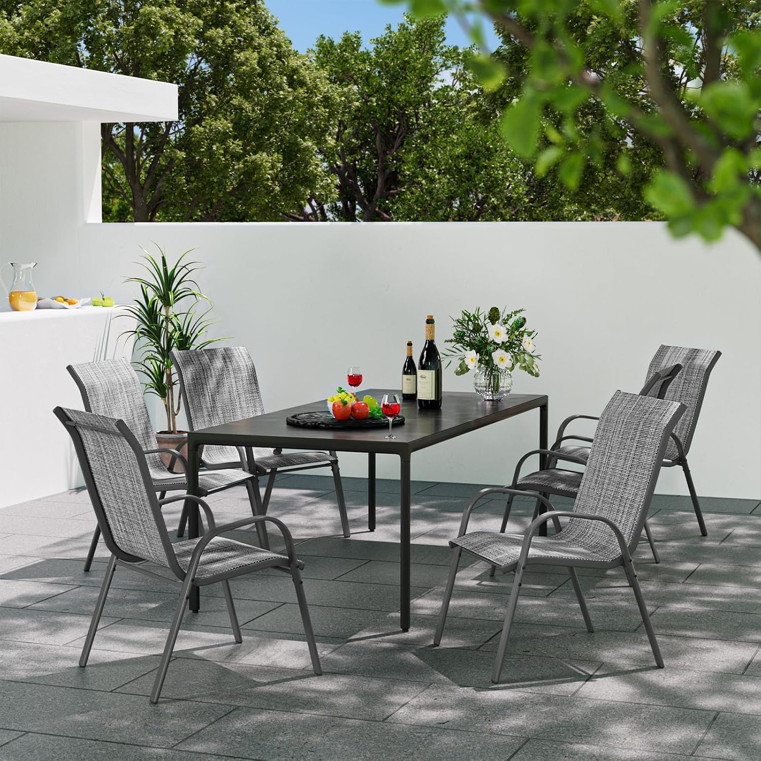 Thumbnail 5 de UDPATIO Set di 4 Sedie da Giardino Impilabili – 62 x 67 x 96 cm, schienale alto e braccioli, Tessuto Textilene, struttura in metallo (Grigio)