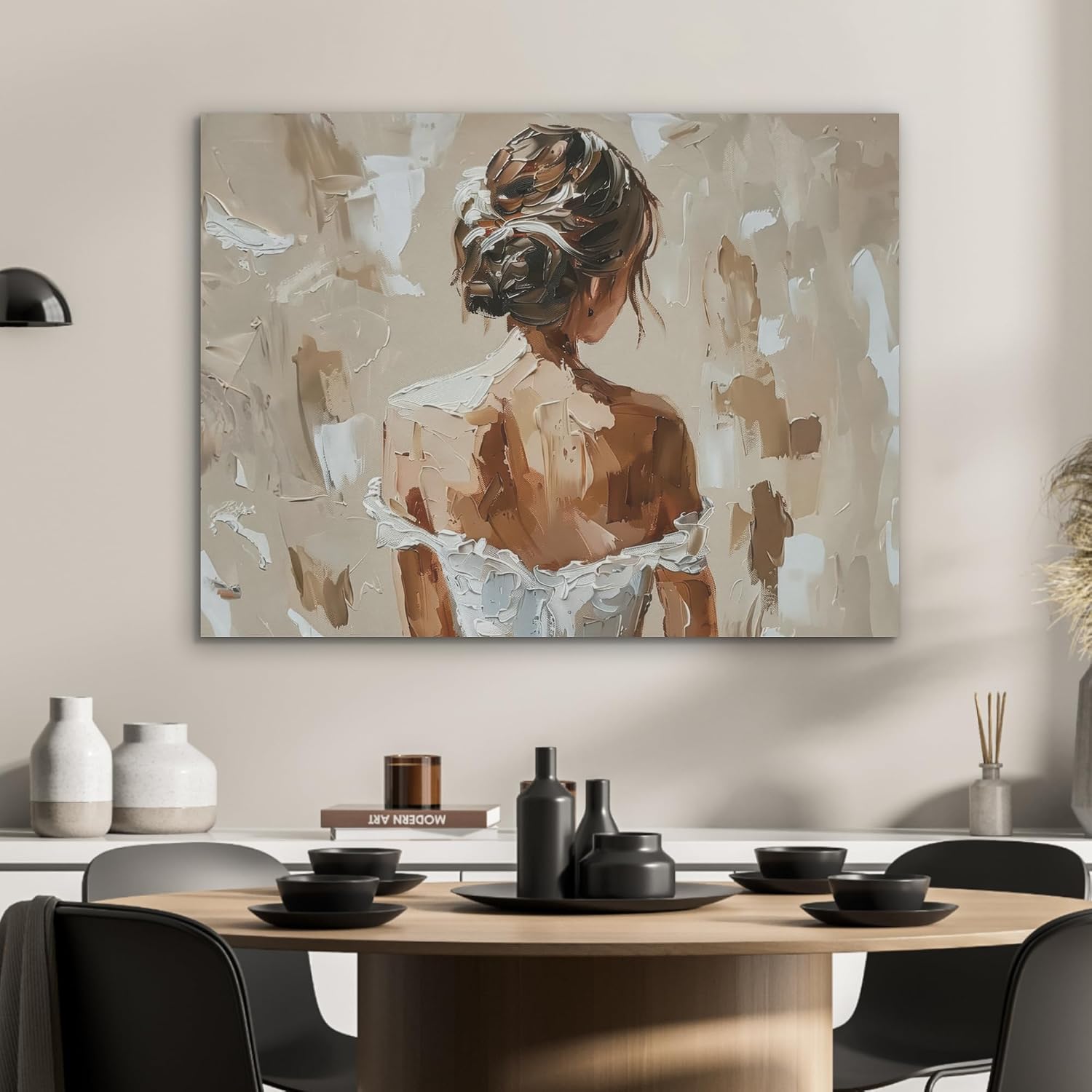 Detalle de MuchoWow© Décoration en feutre 80x60 cm – design mural abstrait beige pour salon ou chambre