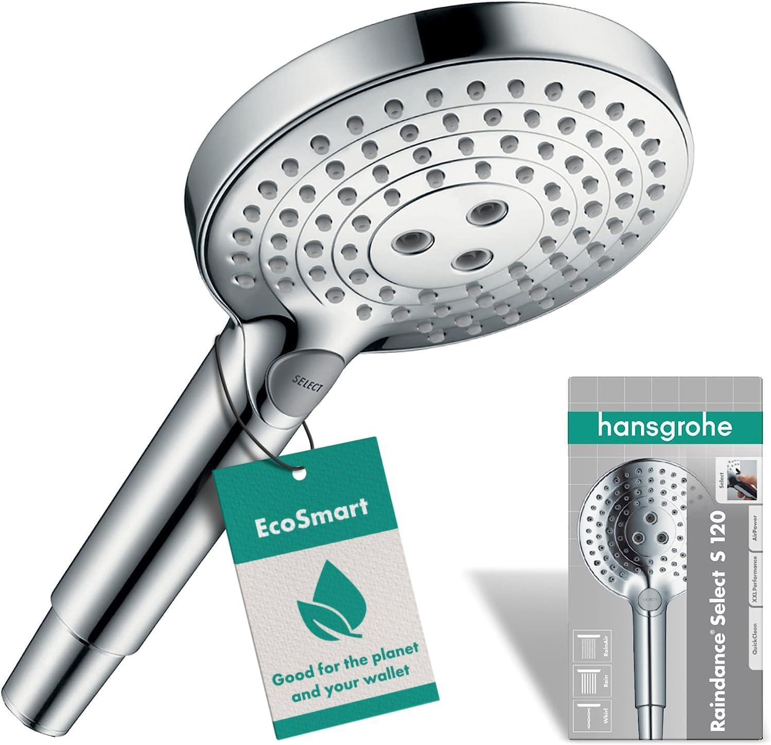 Detalle de Hansgrohe Raindance Select S Duschkopf: wassersparend, flexibel, einfach zu reinigen