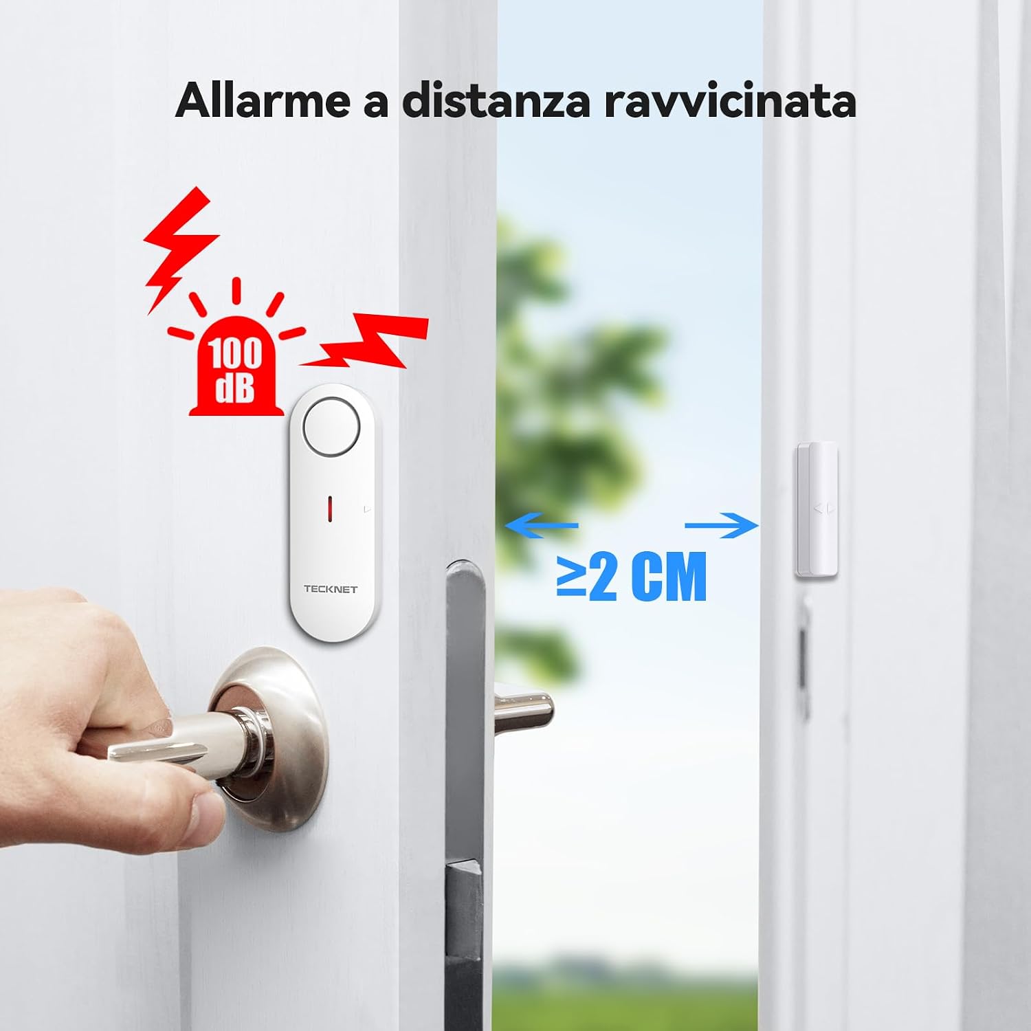 Detalle 2 de TECKNET Allarme Casa Senza Fili 2-in-1: Allarme Porte e Finestre con 3 livelli di volume (9 pezzi)