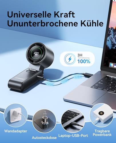 Detalle 2 de KIMMOO 3-in-1 Turbo-Handventilator – 100 Stufen, 20000 U/min, 12 Std. Akku, USB-Aufladung, 120° Schwenkbar