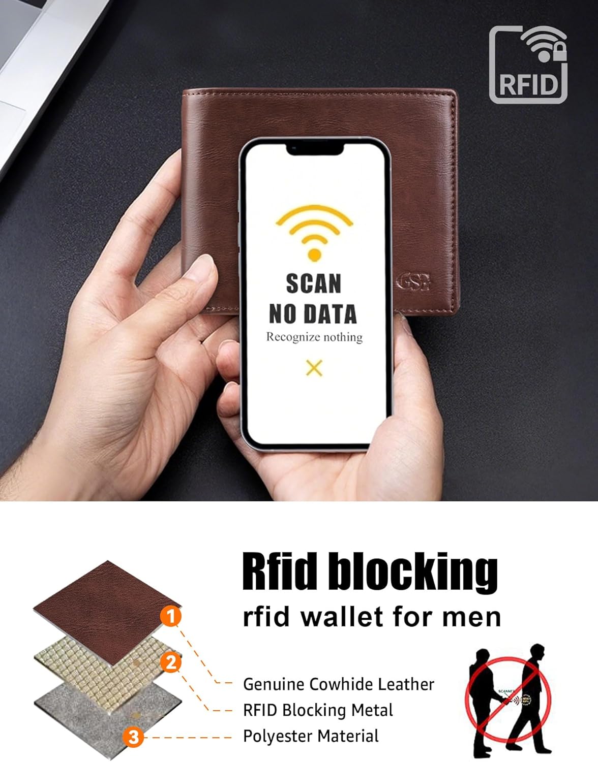 Thumbnail 3 de GSG SINCE 1998 Mens Leather Wallet with Coin Pocket – RFID Blocking, 17 Card Slots, 2 ID Windows