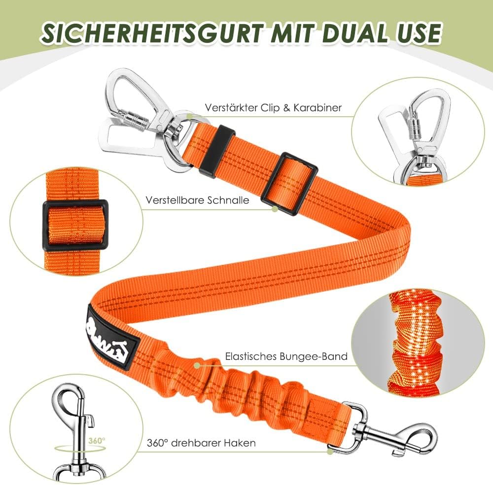 Detalle de SlowTon Hundegeschirr mit Sicherheitsgurt fürs Auto (mit 2 Karabinern, Orange, M)