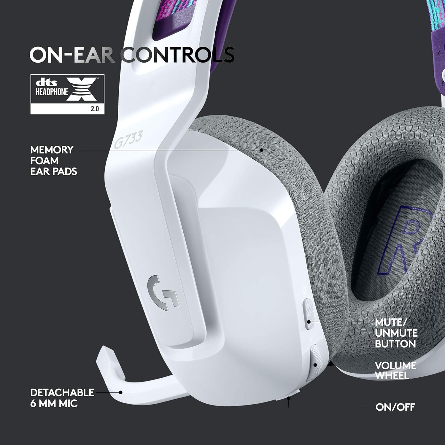 Detalle de Logitech G733 LIGHTSPEED Wireless Gaming Headset with LIGHTSYNC RGB and Blue VO!CE