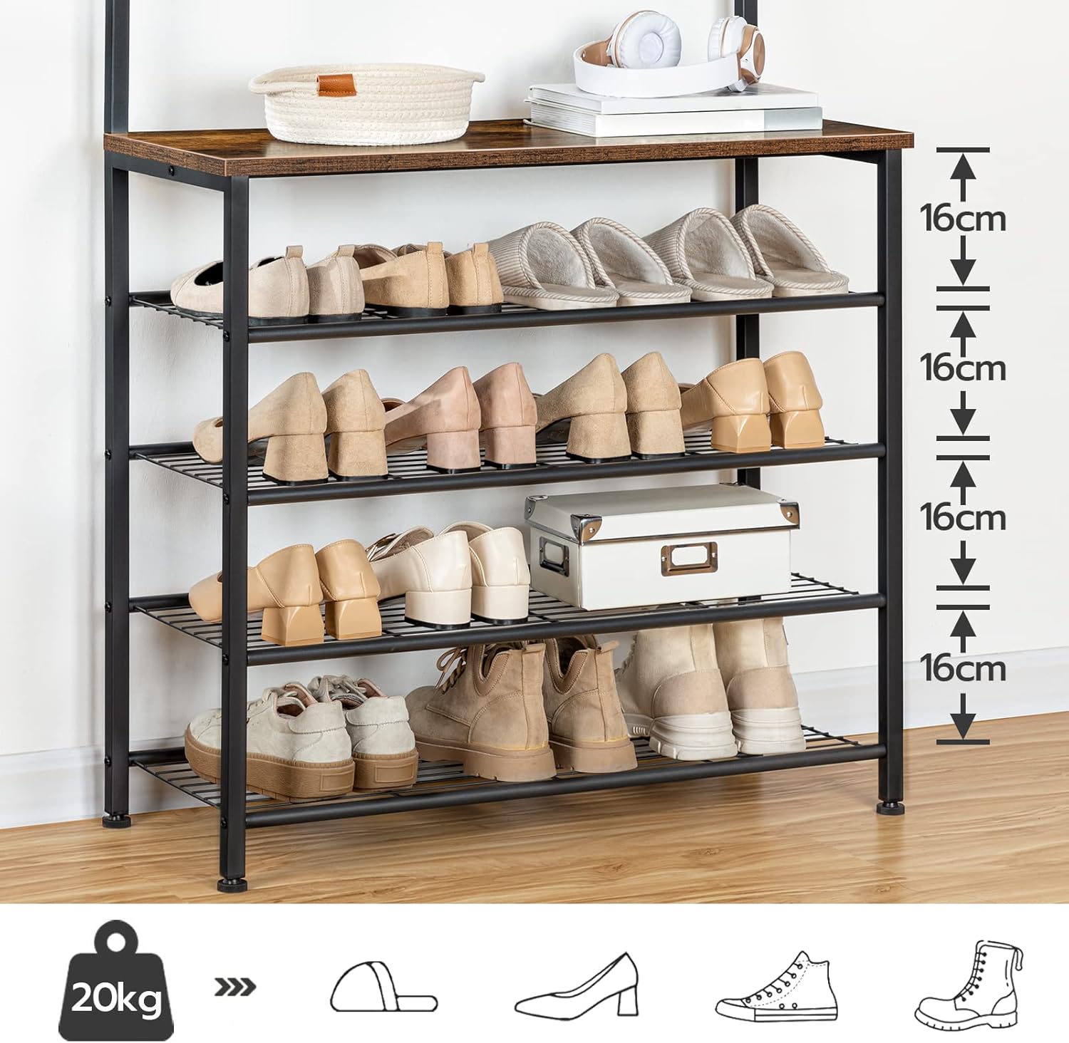 Thumbnail 4 de HOOBRO Stand Appendiabiti con Scarpiera a 5 livelli (EBF80MT01G2) – stile vintage, praticità daily